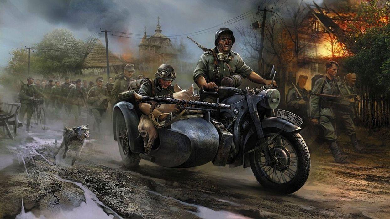 1244x700 German vehicles motorbikes motorcycles military wars artistic
