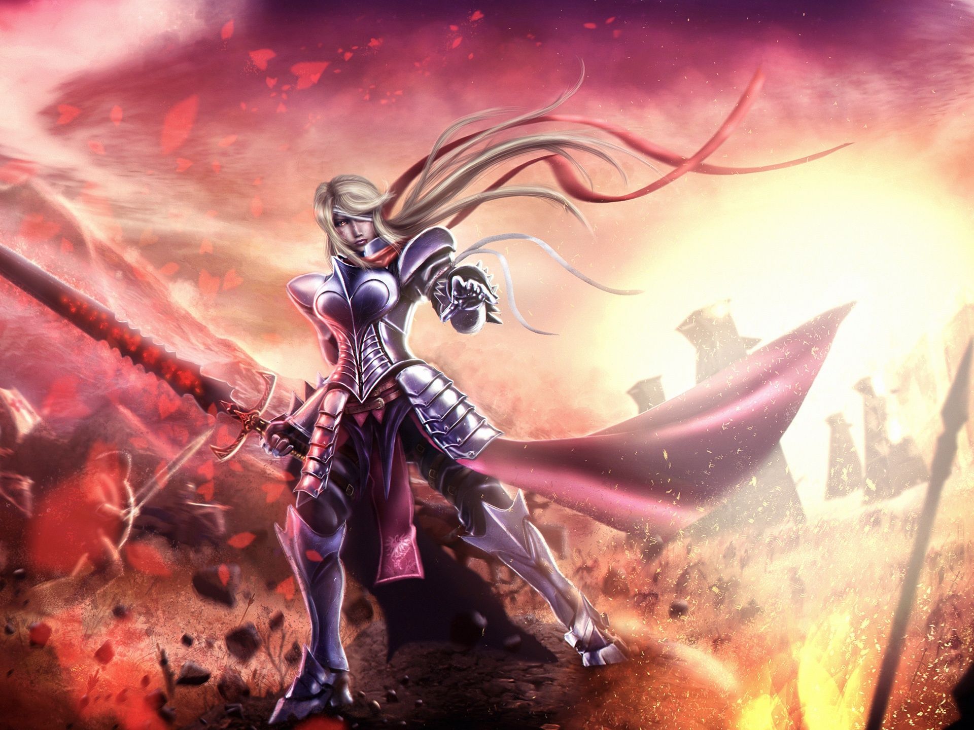 1920x1440 Wallpaper Fantasy knight girl, armor, sword, battle 2560x1440 QHD Picture, Image