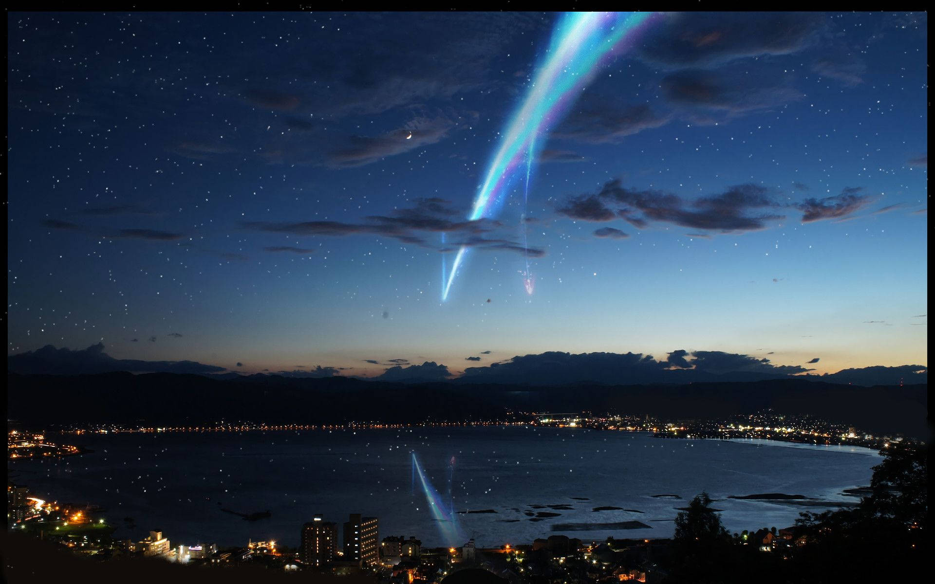 1920x1200 Download The enchanting view of Itomori Town and the Comet in the movie, Your Name Wallpaper