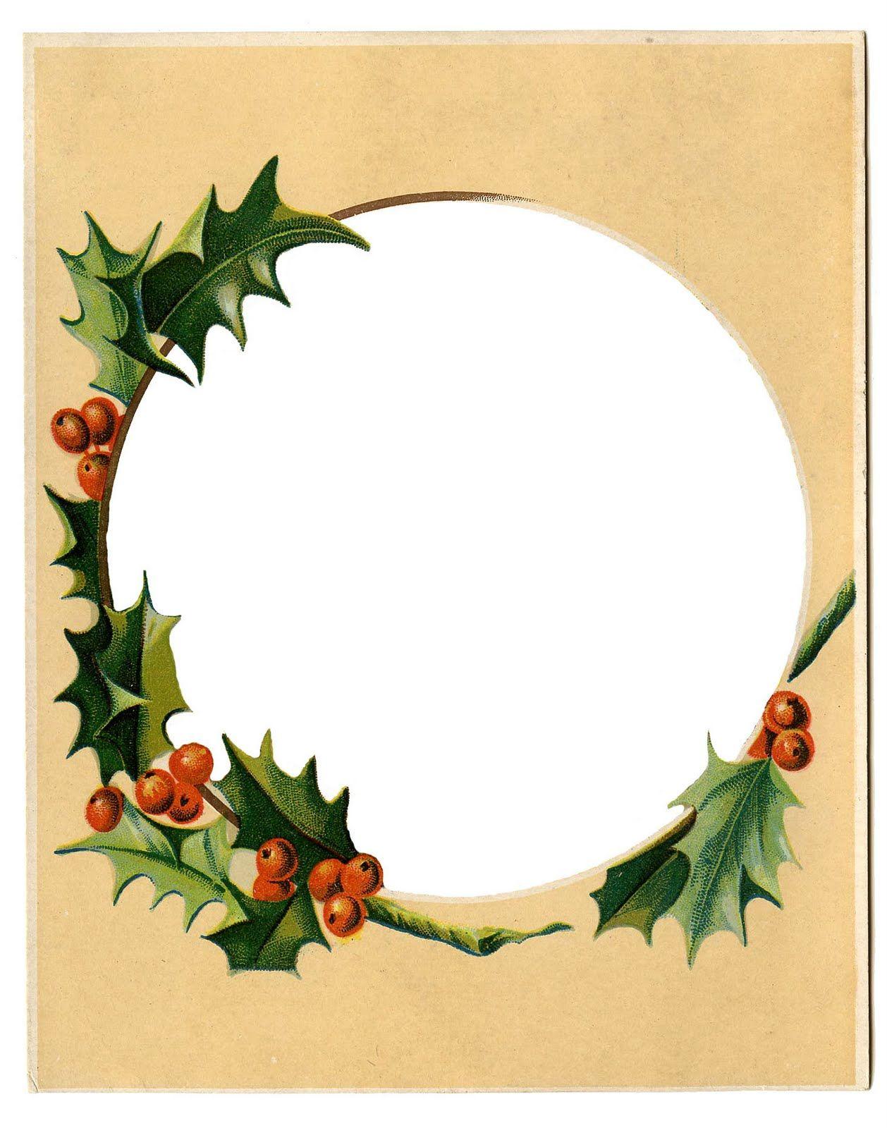 1258x1600 Vintage Christmas Clip Art Scene + Holly Frame