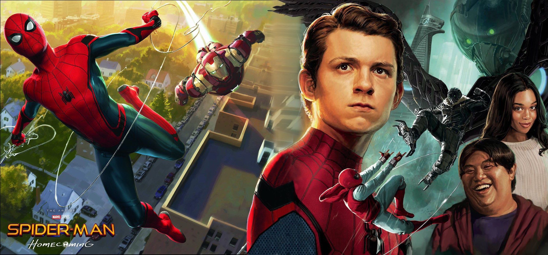 2323x1080 Download wallpaper art, spider man, iron man, tony stark, peter parker, robert Downey Jr., vulture, tom holland, spider man: homecoming, section films in resolution 2323x1080