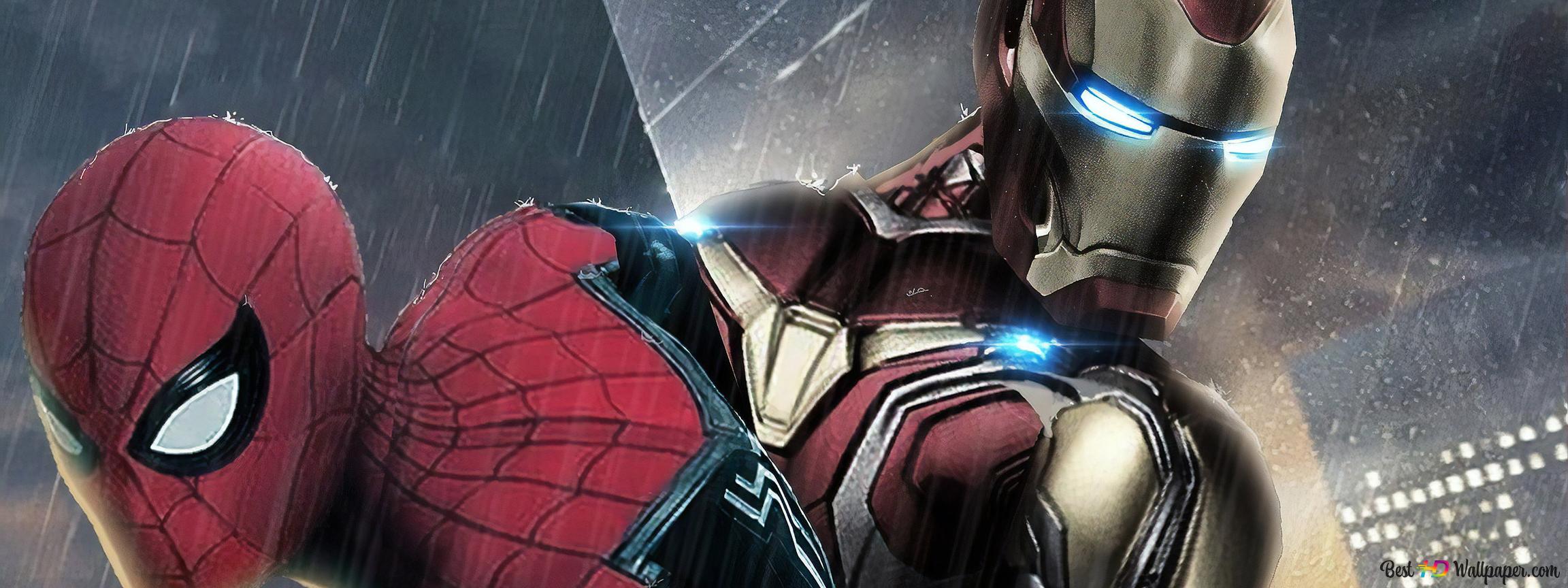 2304x864 Spider Man And Iron Man 2K wallpaper download