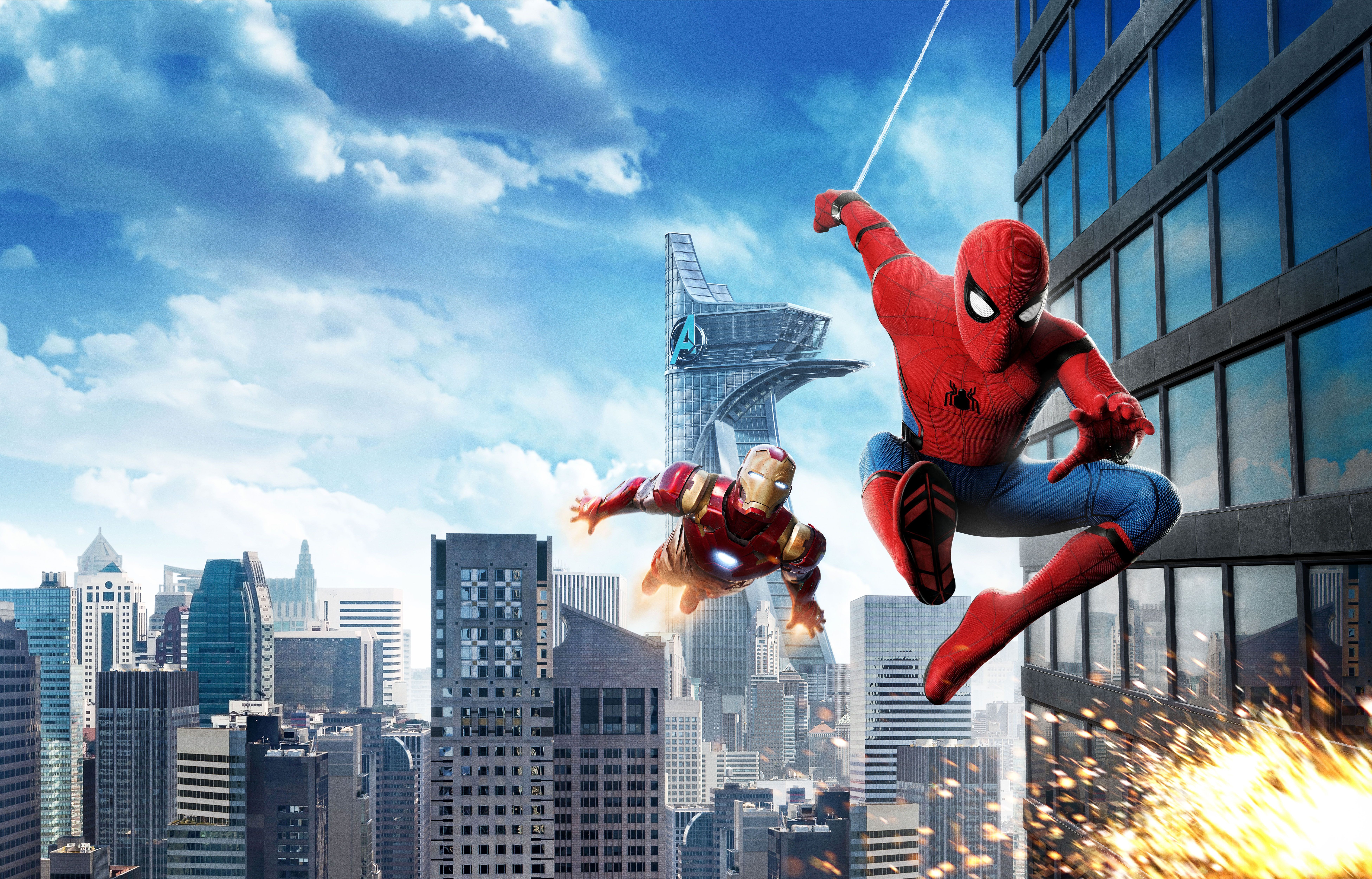 7807x5000 HD desktop wallpaper: Spider Man, Iron Man, Movie, Tony Stark, Peter Parker, Spider Man: Homecoming download free picture