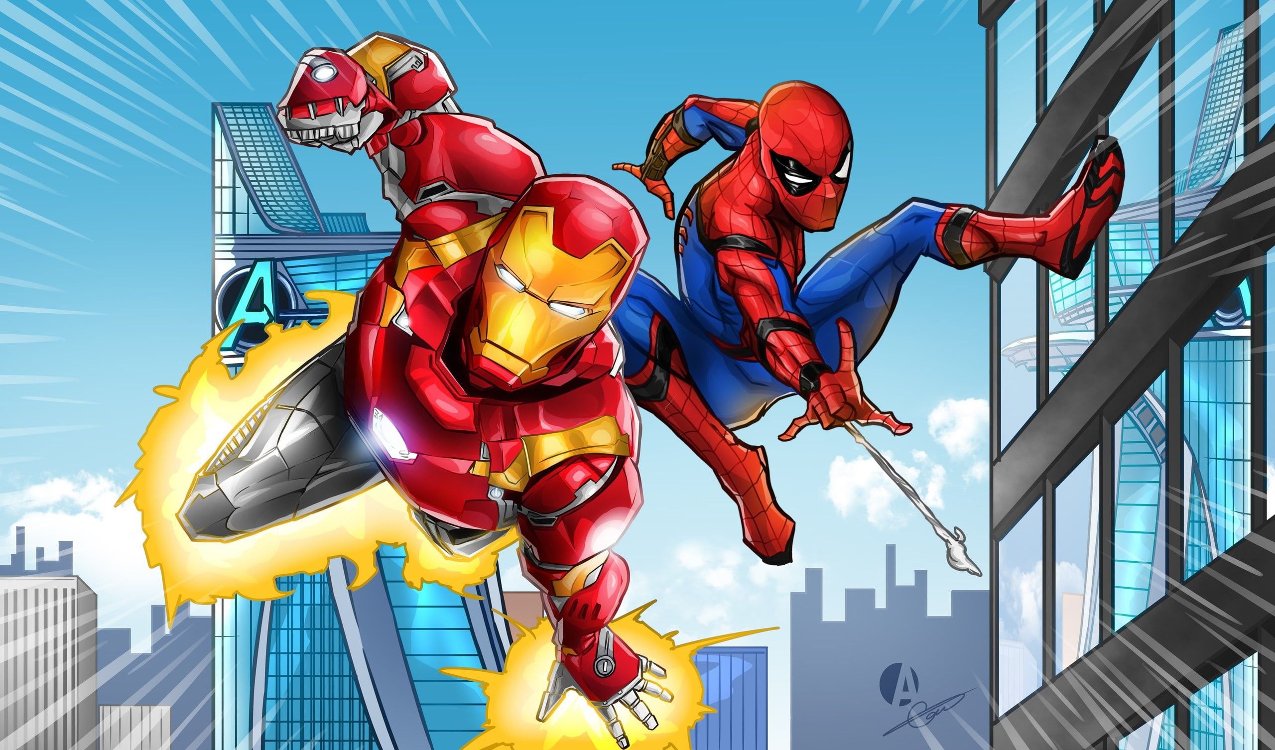 2560x1506 Wallpaper / Superheroes, Cinema, Tony Stark, Heroes, Figure, Tom Holland, Costume, Iron Man, Spider Man, Comics, Marvel, 2K, Peter Parker, Robert Downey Jr., Armor Free Download