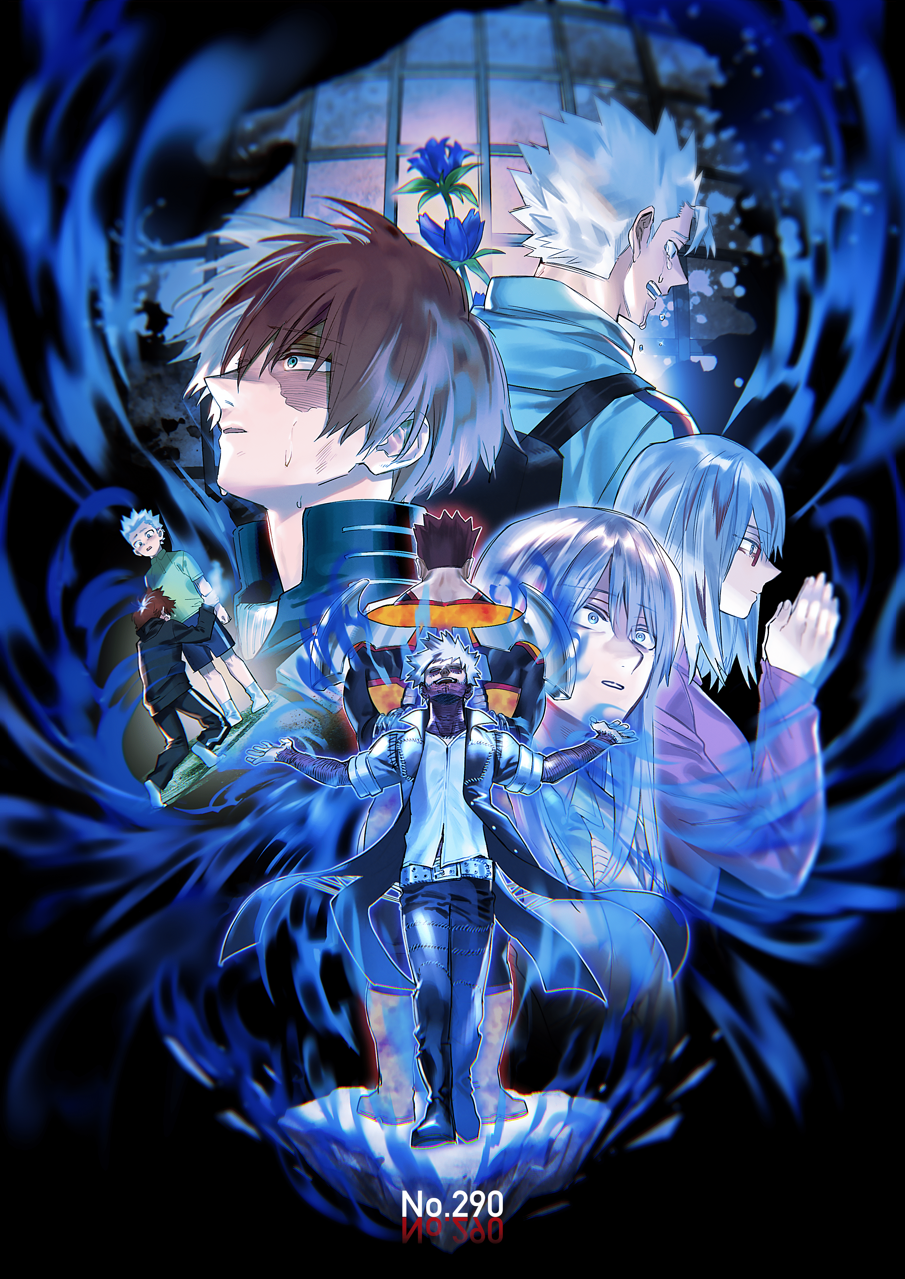 2894x4088 endeavor, todoroki shouto, dabi, todoroki touya, todoroki fuyumi, and 2 more (boku no hero academia) drawn