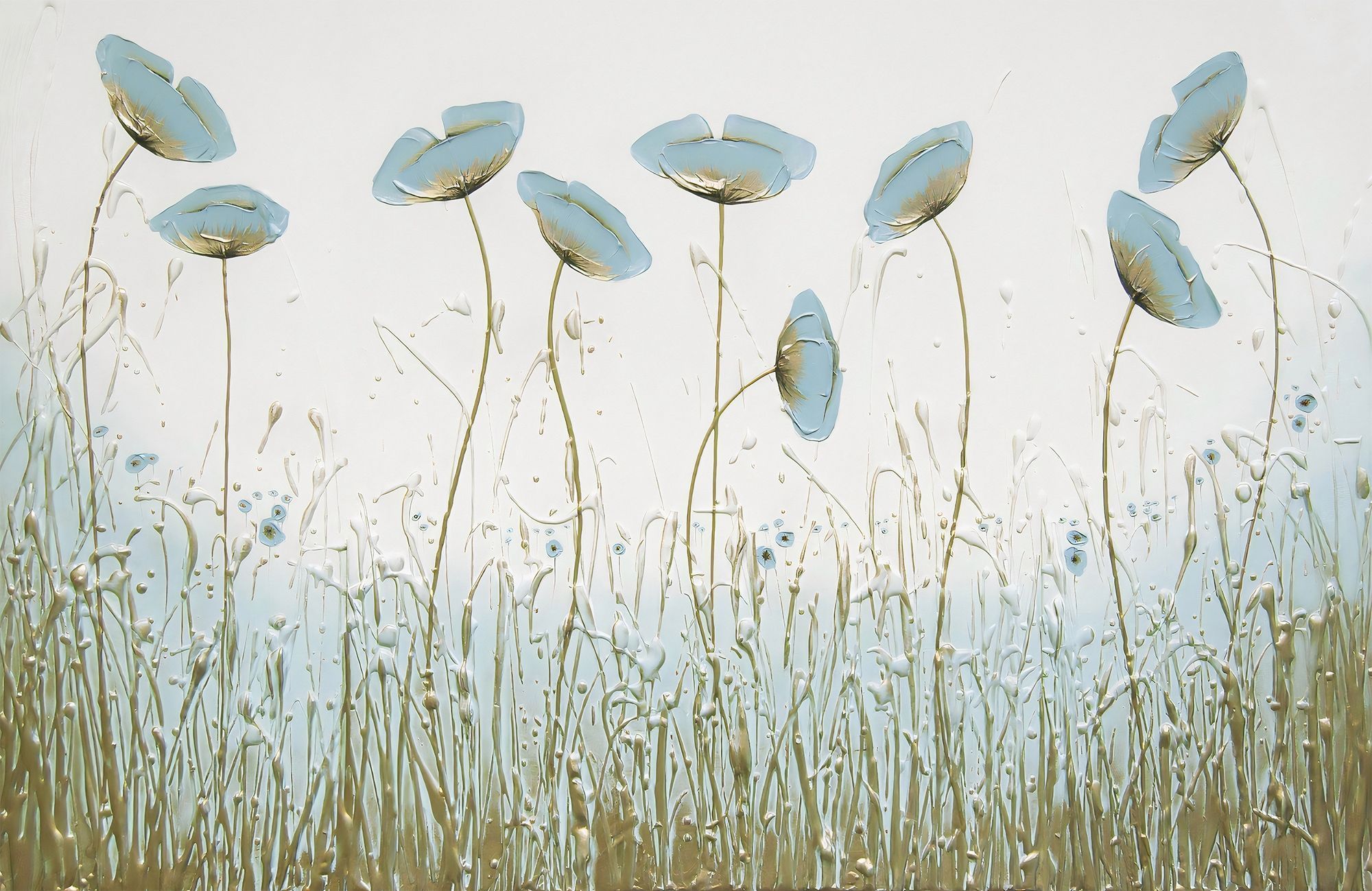 2000x1299 Oil Painting Blue Poppy Flowers Wallpaper Mural • Wallmur®