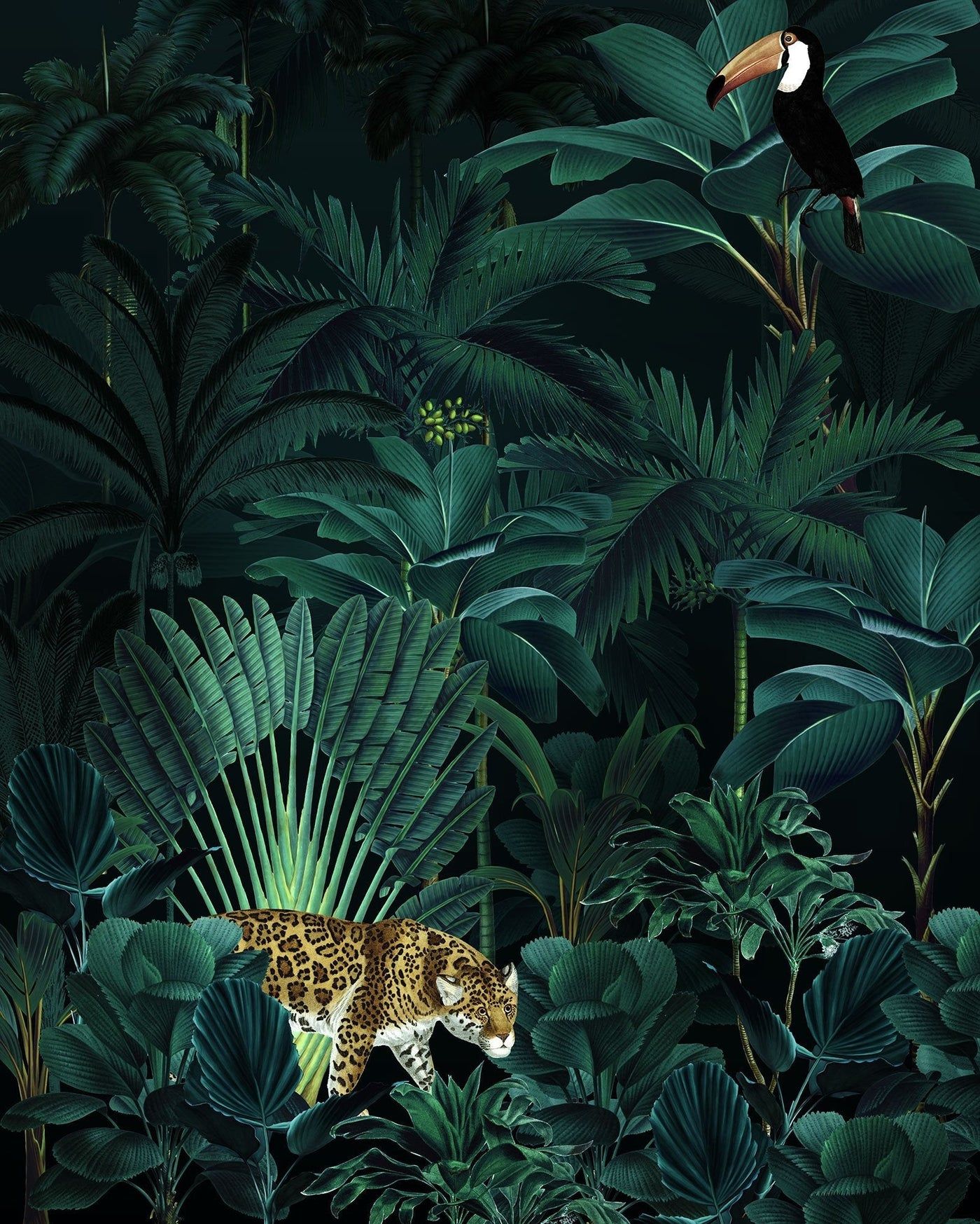 1400x1747 Jungle Night Mural: Jungle Wallpaper