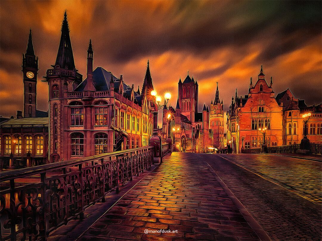 1080x810 The evening city of Ghent, Belgium