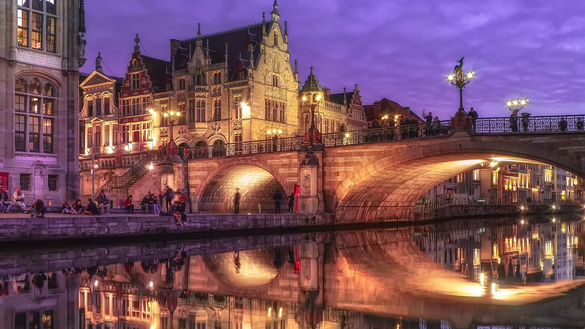 1920x1080 Wallpaper Belgium, Ghent, bridge, river, lights, houses, night 1920x1200 HD Picture, Image