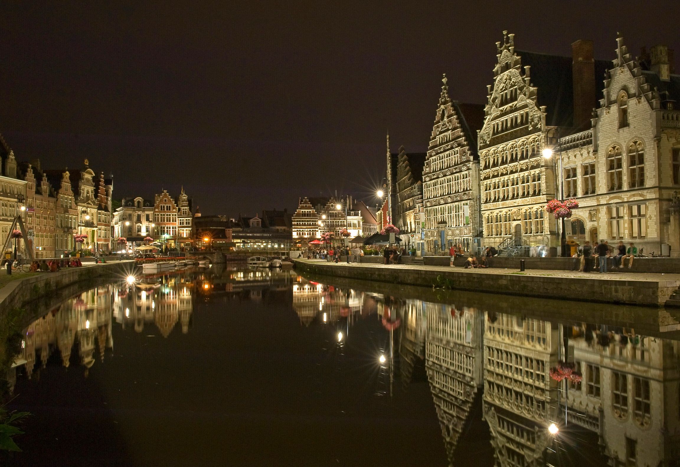 2304x1582 Belgium Houses Ghent Night Canal Street Cities reflection wallpaperx1582