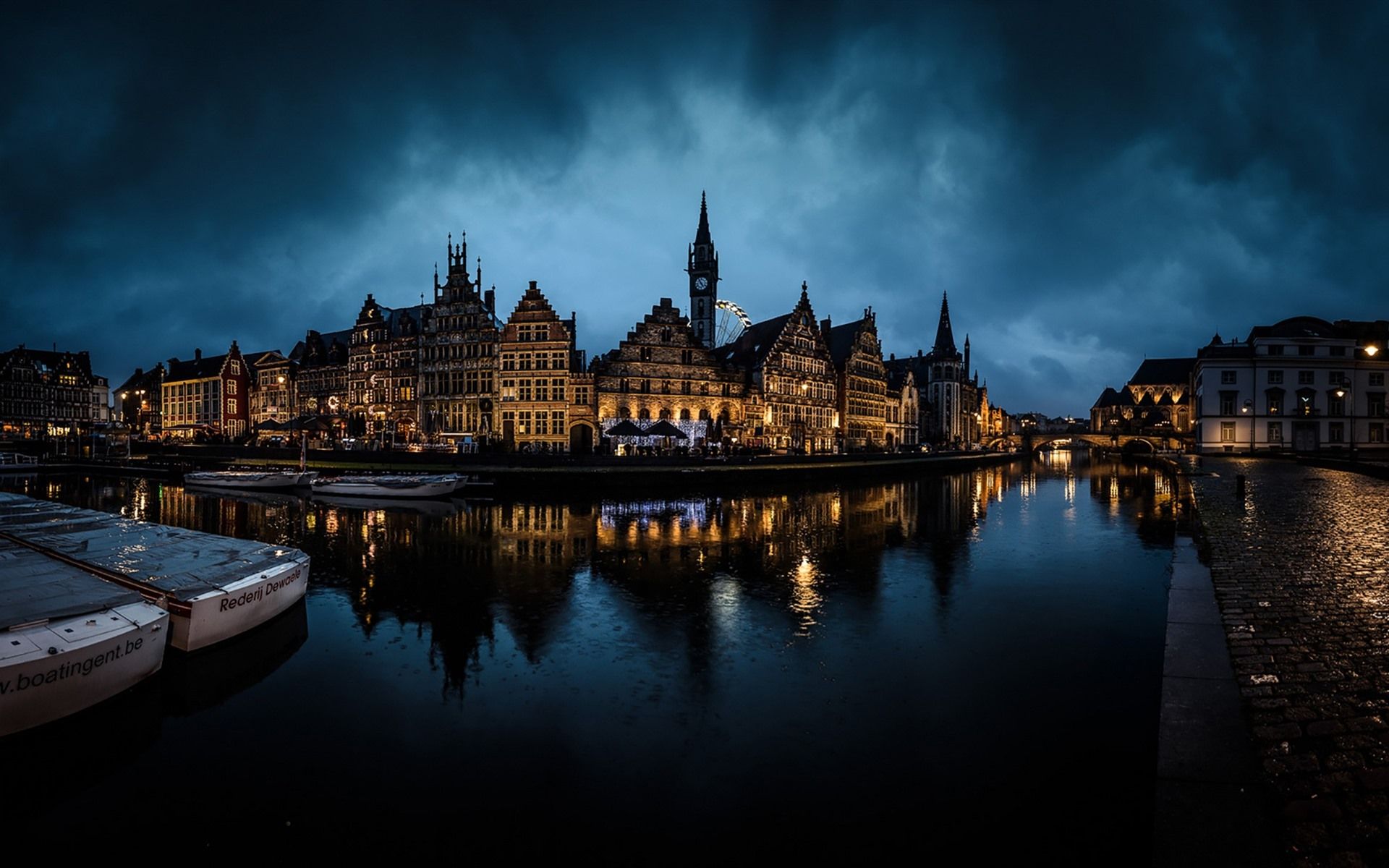 1920x1200 Wallpaper Belgium, Ghent, night, city, river, bridge, houses, lights 1920x1200 HD Picture, Image
