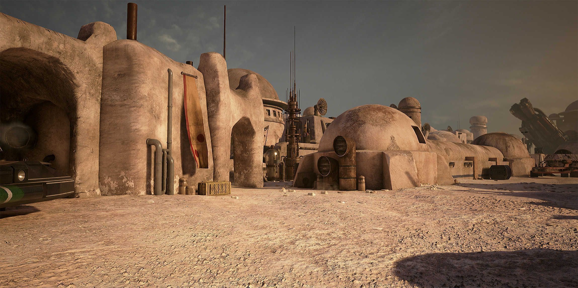 2298x1145 Star wars background, Star wars planets, Mos eisley