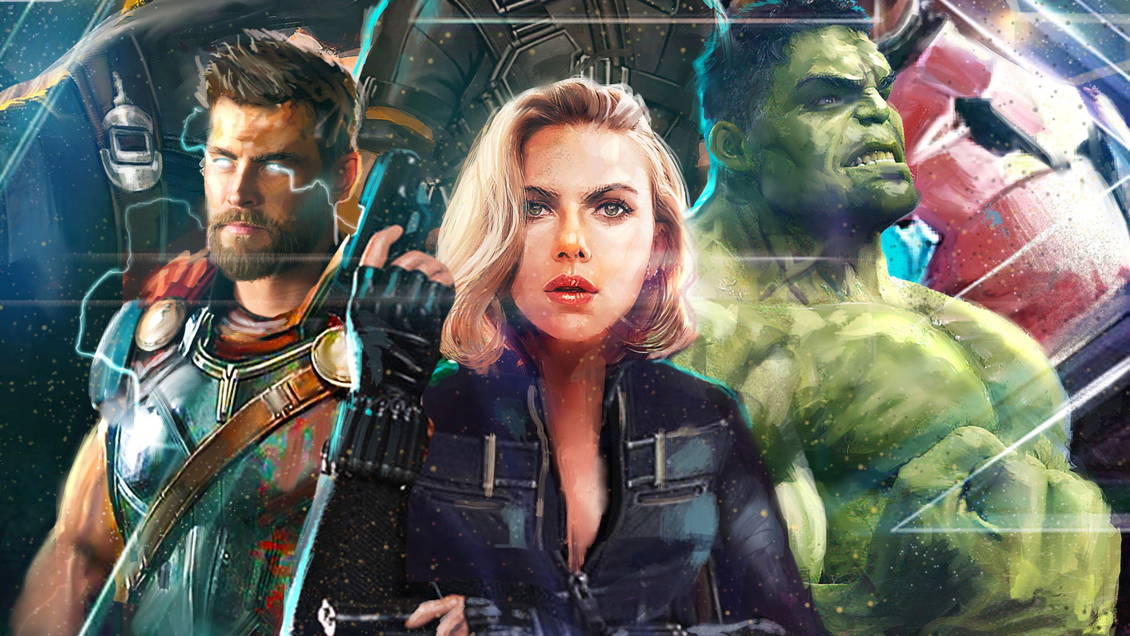 3840x2160 Avengers: Infinity War (2018) Thor, Black Widow, Hulk 4K UHD 16:9