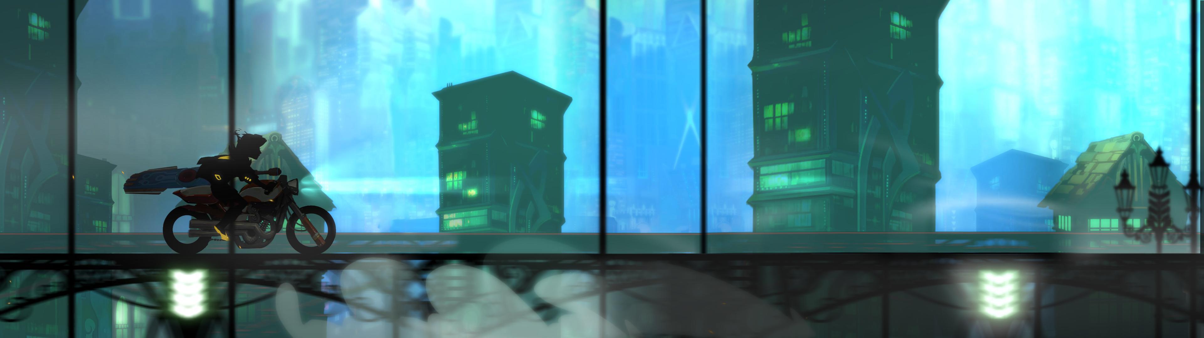 3840x1080 Transistor's Motorcycle Scene