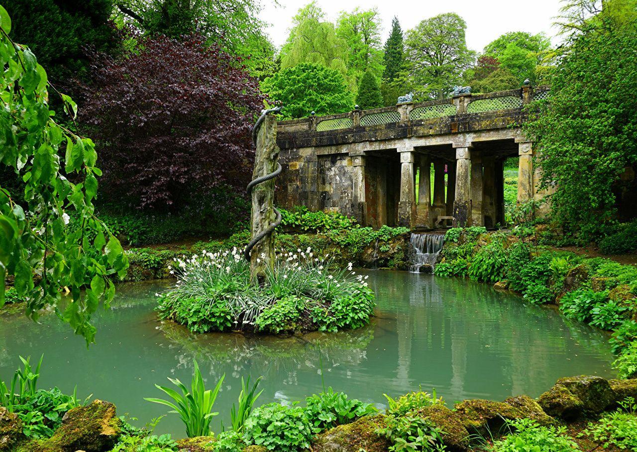 1280x908 Picture United Kingdom Indian Bridge Sezincote Nature Bridges Pond