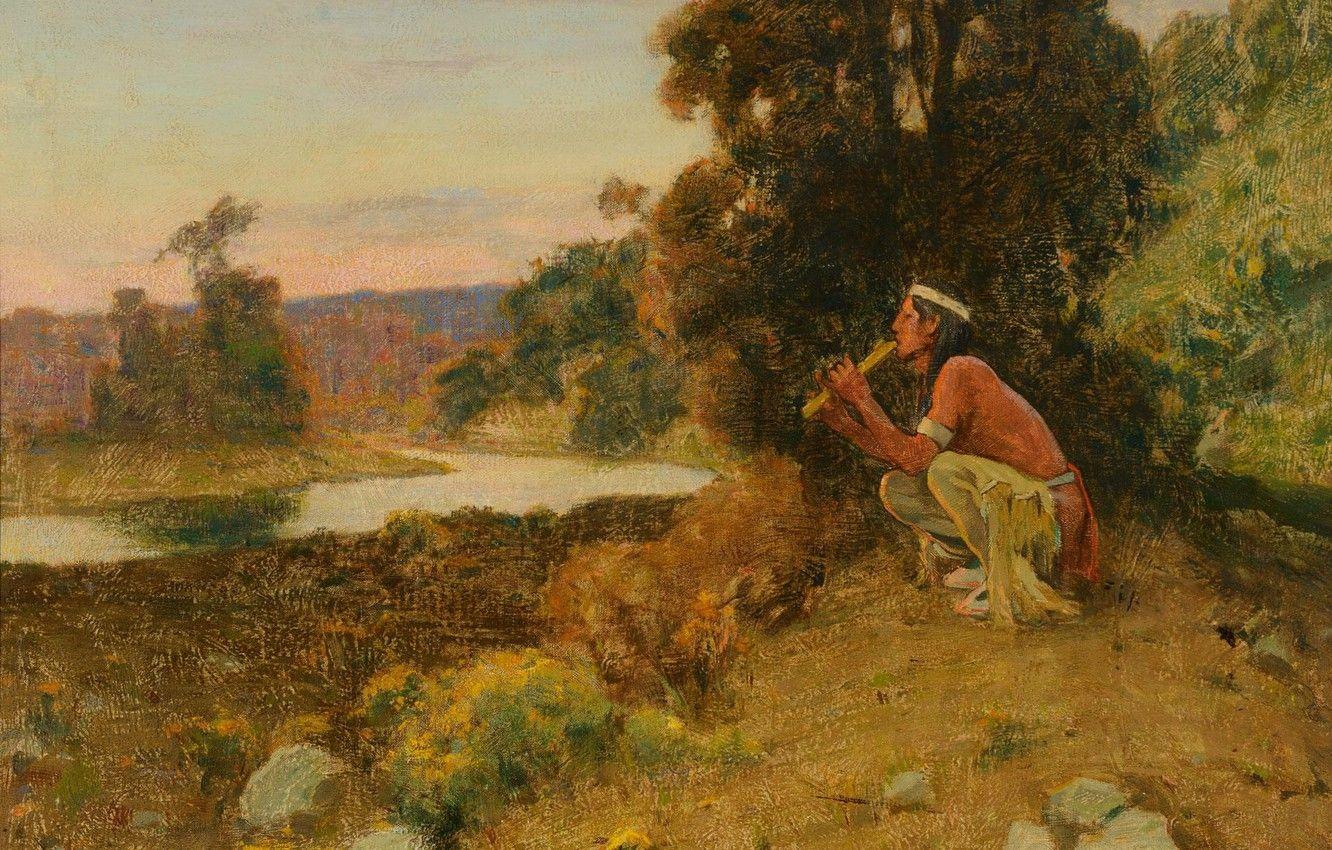 1332x850 Wallpaper the flute, Eanger Irving Couse, The Piper, Indian