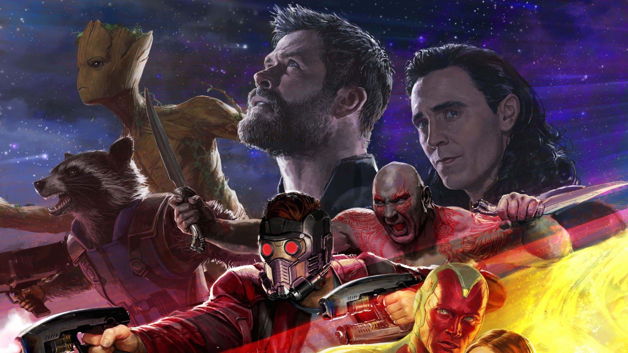 2048x1152 Download 2048x1152 Wallpaper Avengers: Infinity War, Thor, Groot