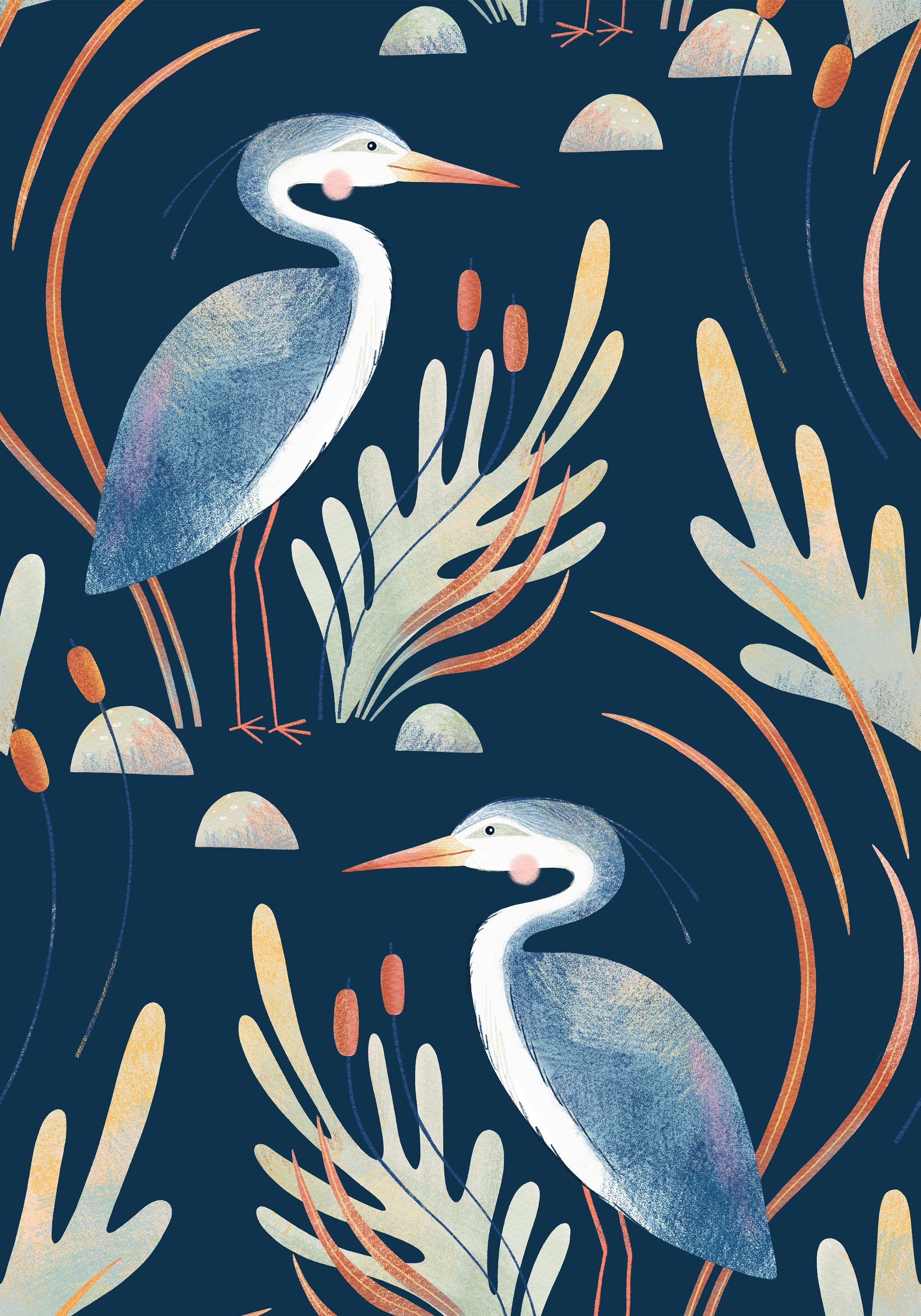 2100x3000 Peel & Stick Blue Heron Wallpaper. Nursery Wallcoverings