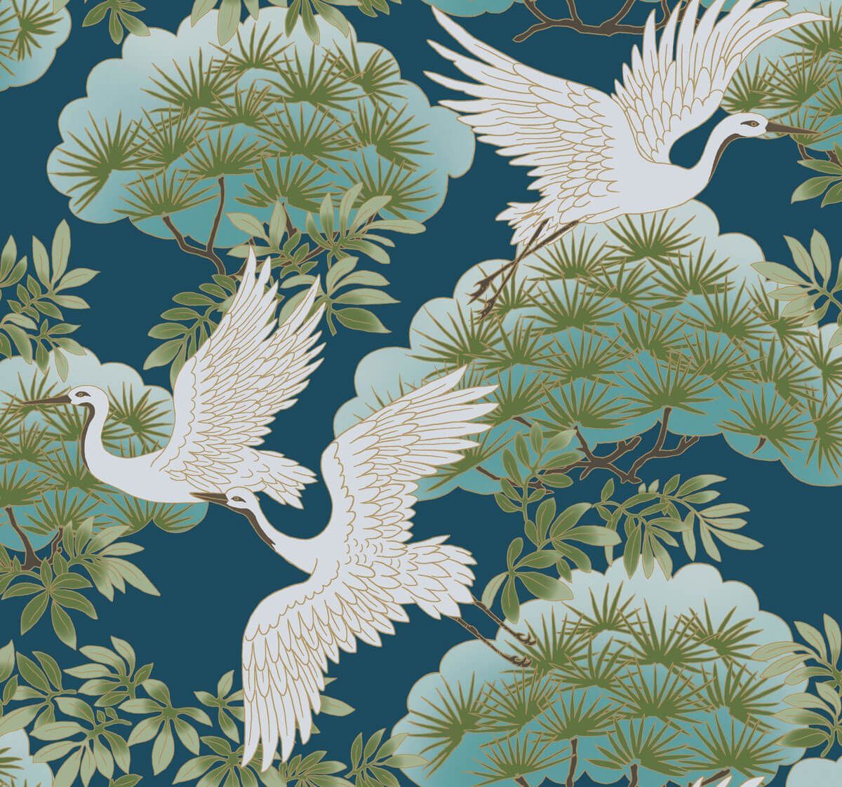 1200x1122 Ronald Redding Sprig & Heron Wallpaper