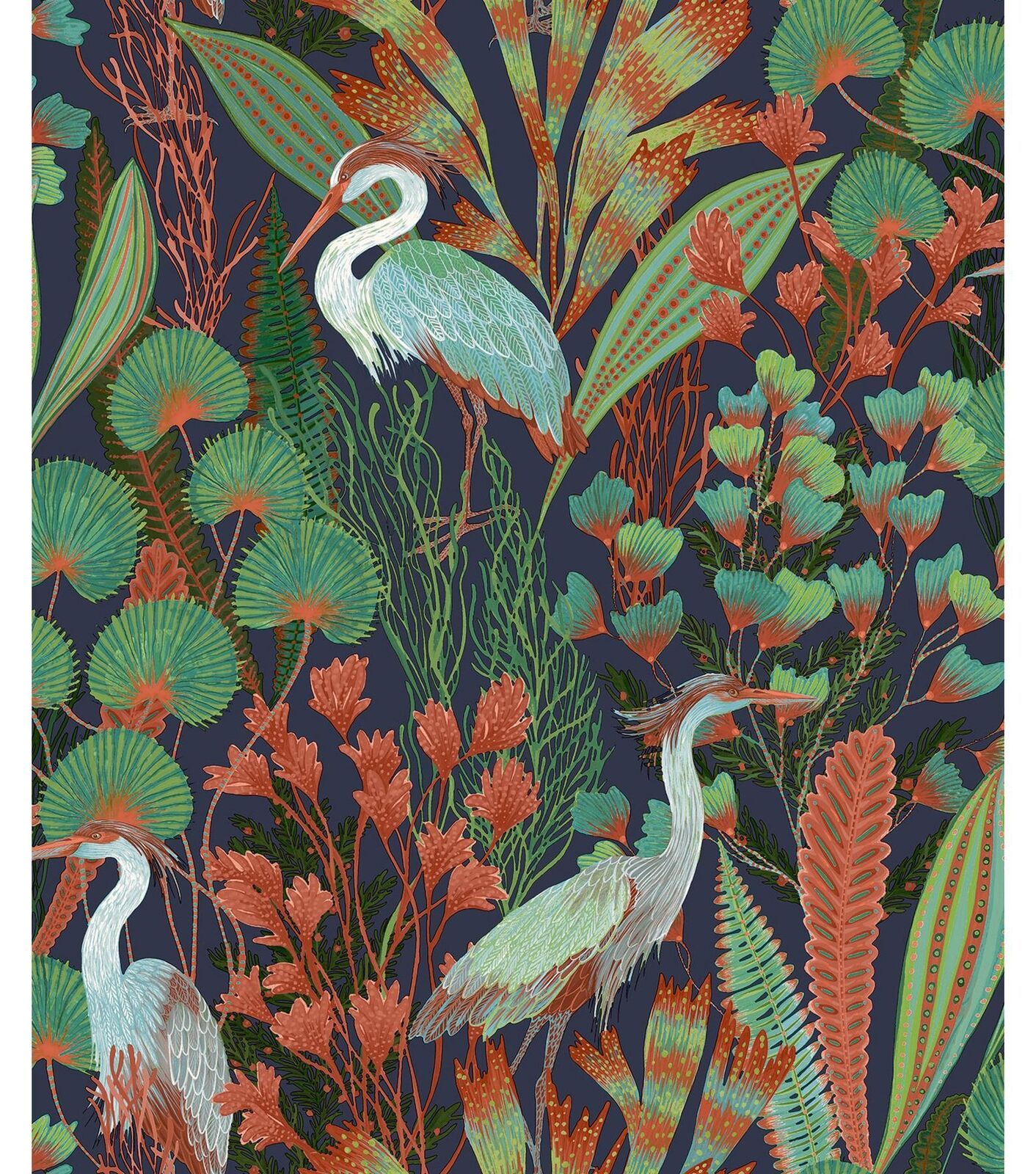 1412x1600 Ciara Heron Wallpaper Birds Nature Navy Blue Green A63202 Grandeco