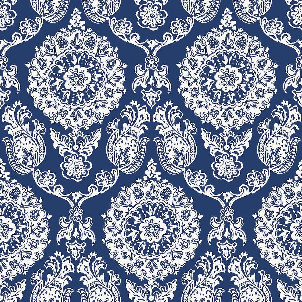 1000x1000 4071 71018 Damask Navy Floral Medallion Wallpaper Blue Heron
