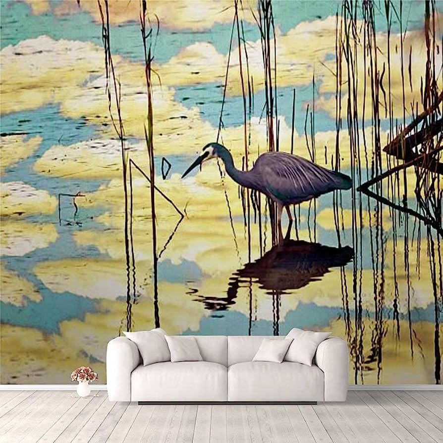 894x894 3D Wallpaper White Faced Heron Wading Through Cloud Reflections Self Adhesive Bedroom Living Room Dormitory Decor Wall Mural Stick and Peel Background Wall Ceiling Wardrobe Sticker : Tools & Home Improvement