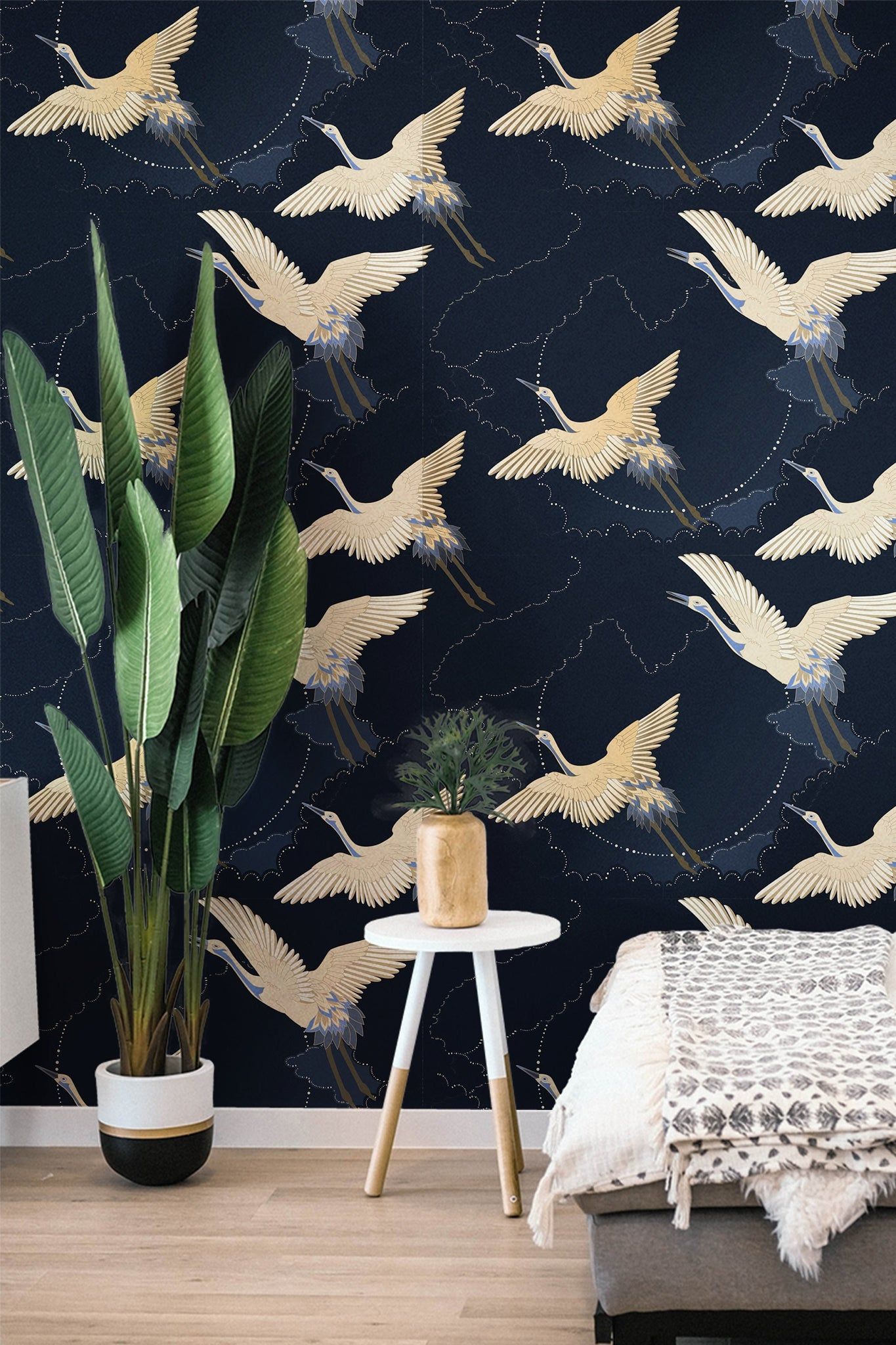 1365x2048 Chinoiserie wallpaper mural blue heron peel and stick removable wall m
