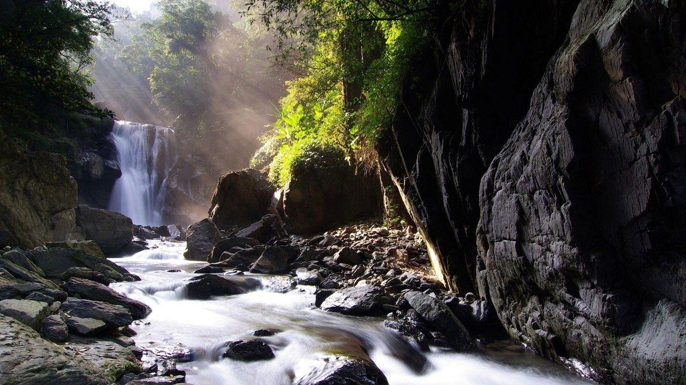 1366x768 Waterfall: Forests Nature Waterfall Autumn Forest Waterfalls