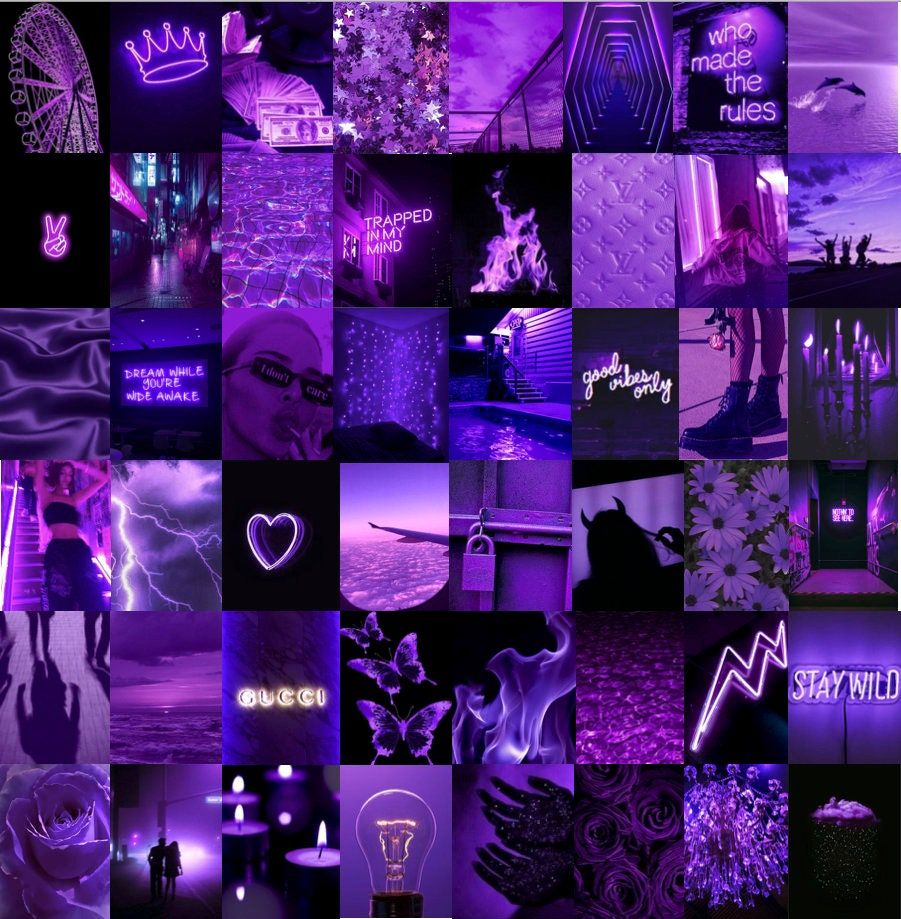 901x919 Neon Purple Aesthetic Photo Wall Collage Kit