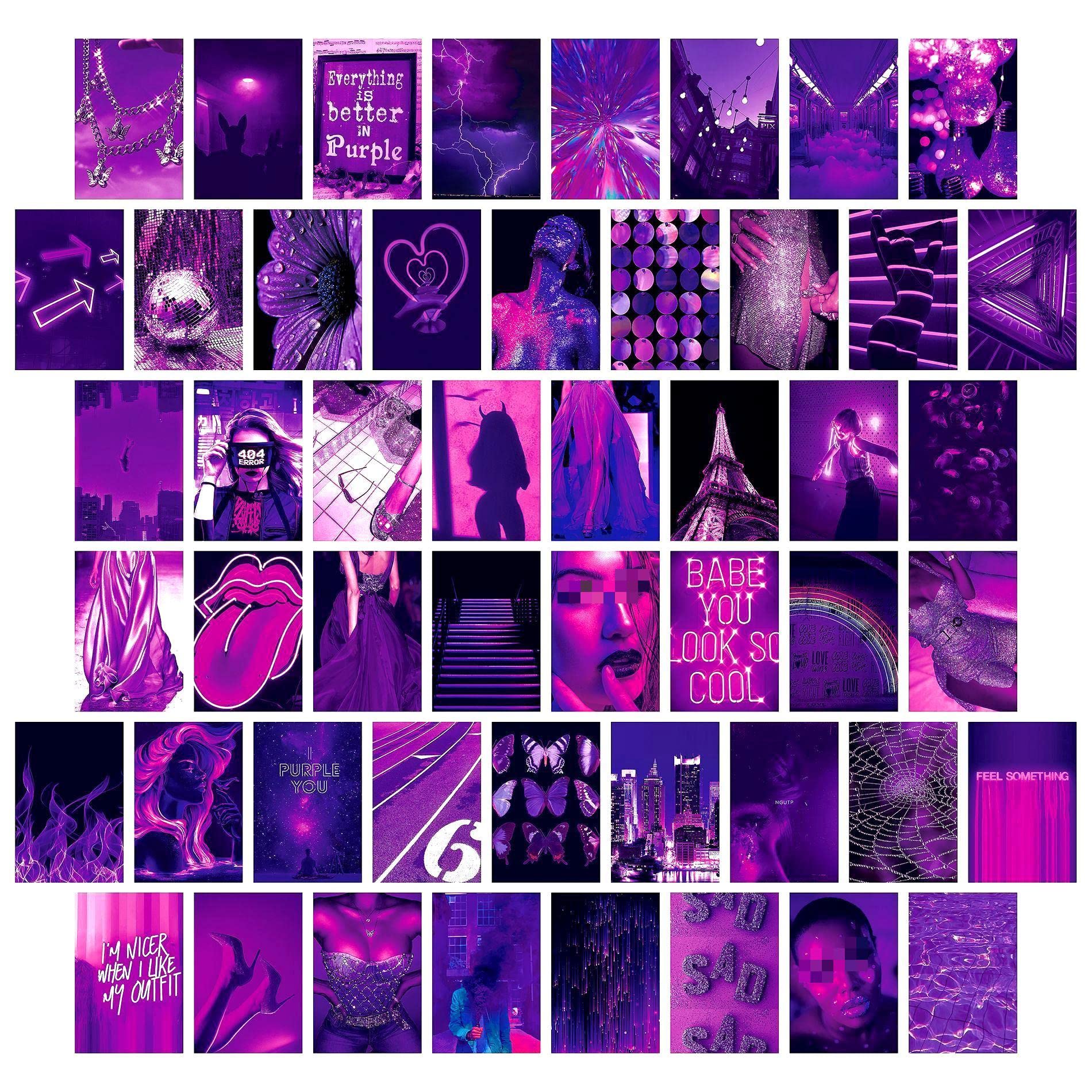 1900x1900 PCS Wall Collage Kit Aesthetic Picture, Purple Neon Room Decor for Bedroom Aesthetic, Posters for Room Aesthetic, Dorm Photo Wall Decor for Teen Girls, VSCO Girl Bedroom Decor 4x6
