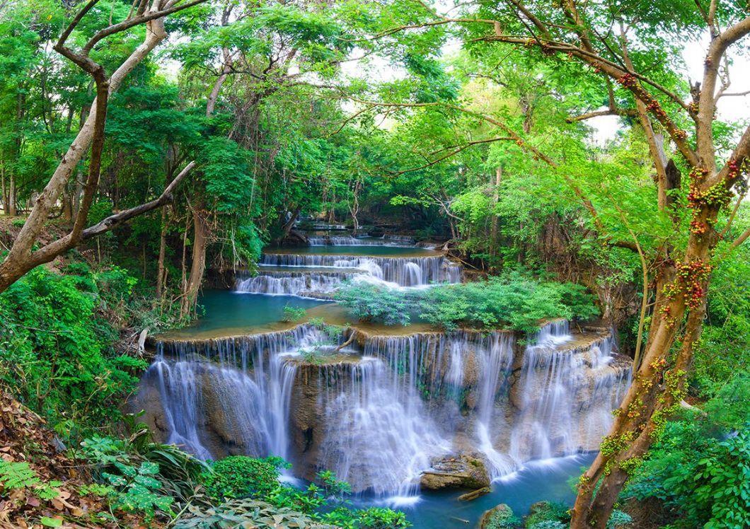 1060x748 GREEN SPRING FOREST NATURE WATERFALL feature wall mural decor photo