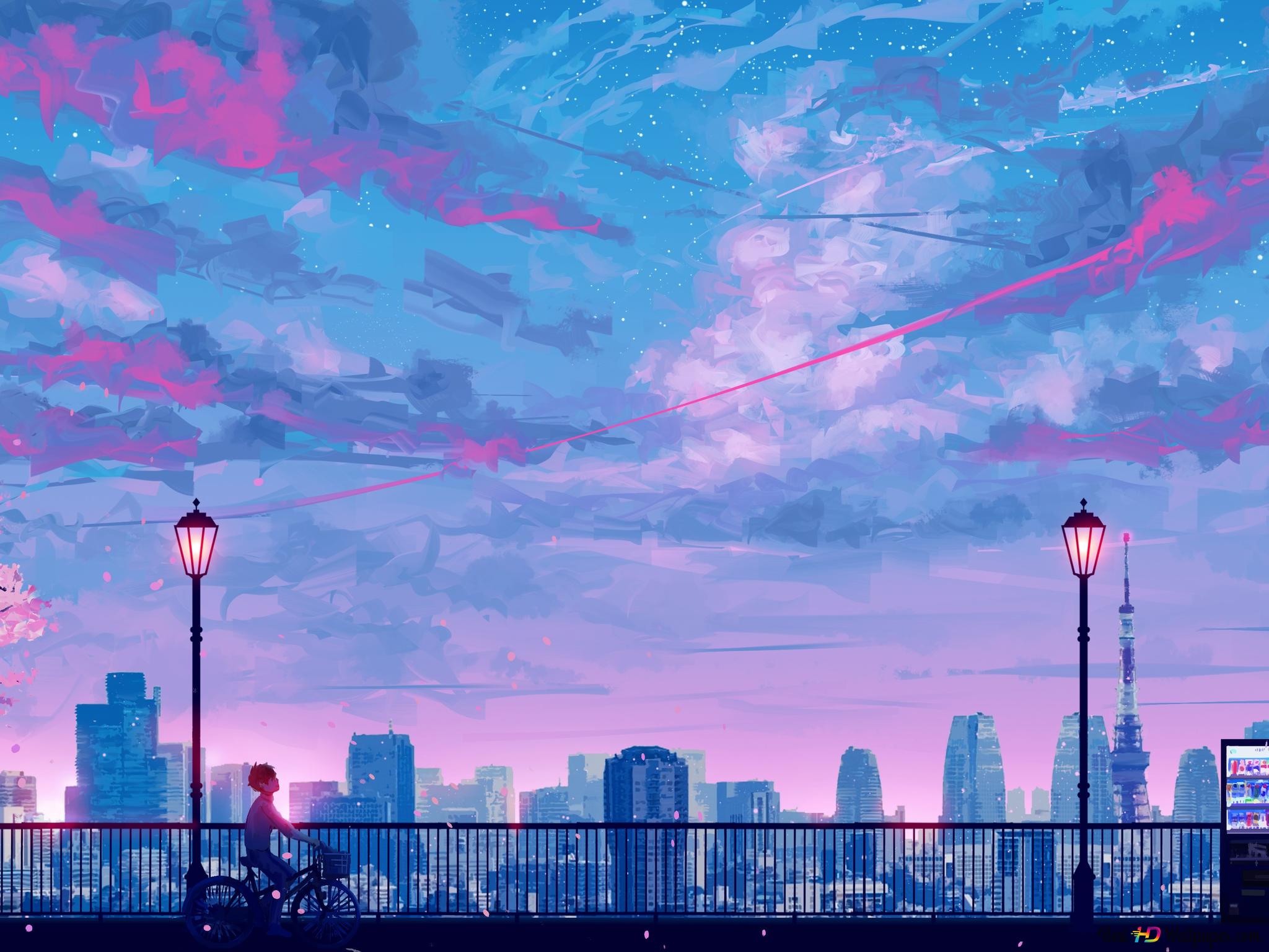 2048x1536 Anime city night 4K wallpaper download