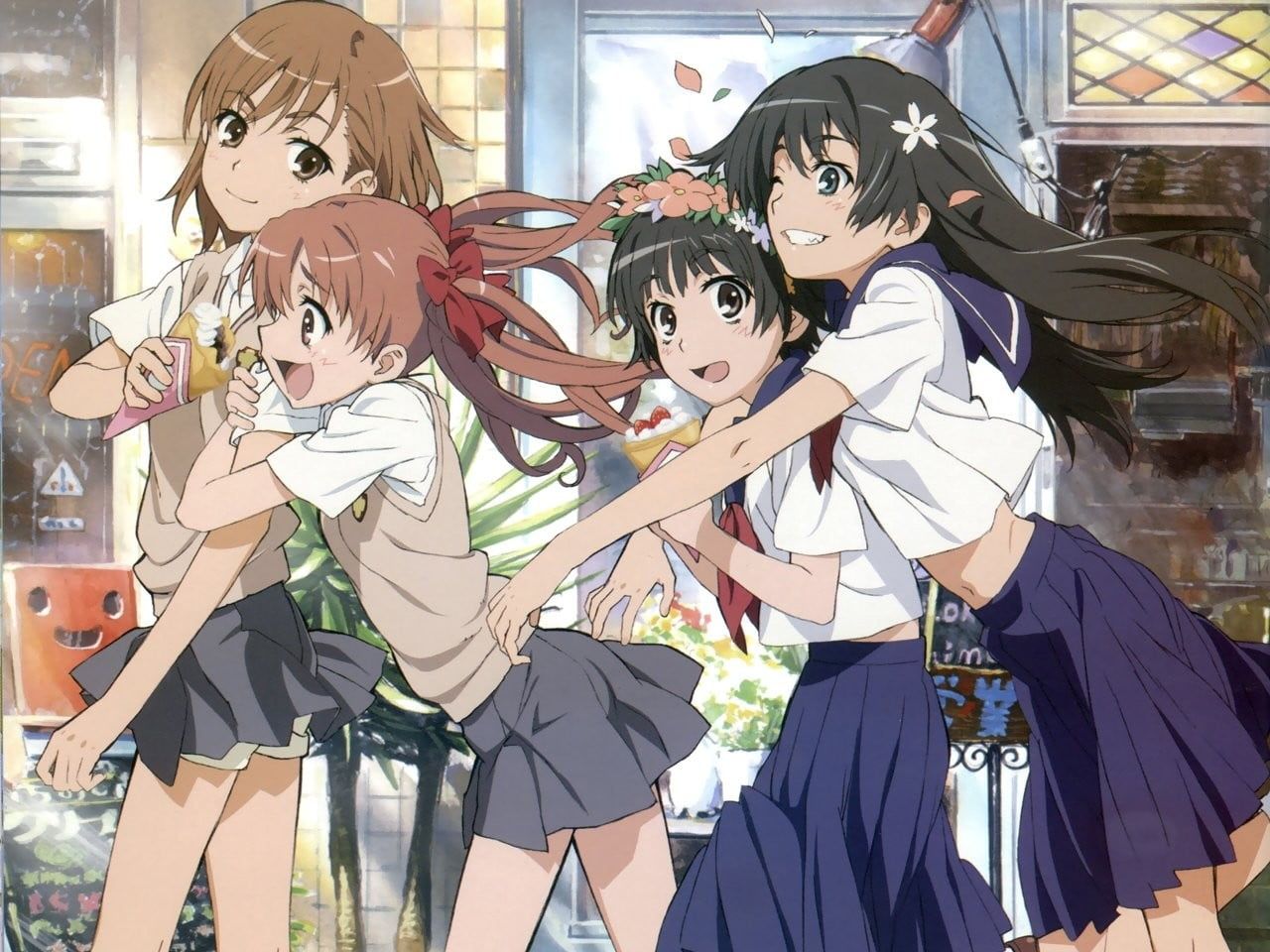 1280x960 Wallpaper / mask, Saten Ruiko, fun, people, togetherness, Uiharu Kazari, arts culture and entertainment, happiness, emotion, representation, three quarter length free download