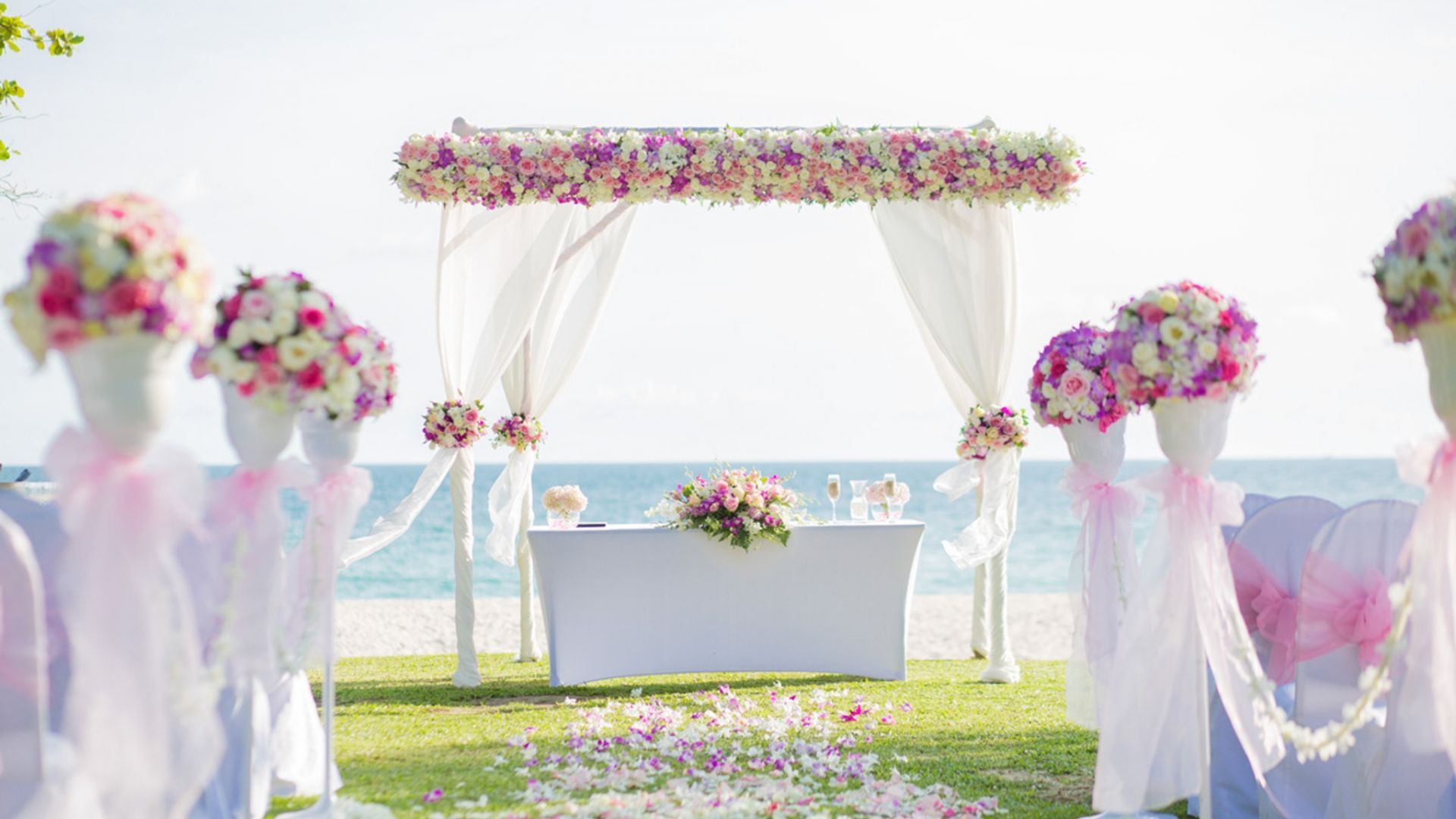 1920x1080 Desktop Wallpaper Wedding, Decorations, Flowers, Beach, HD Image, Picture, Background, 669c92