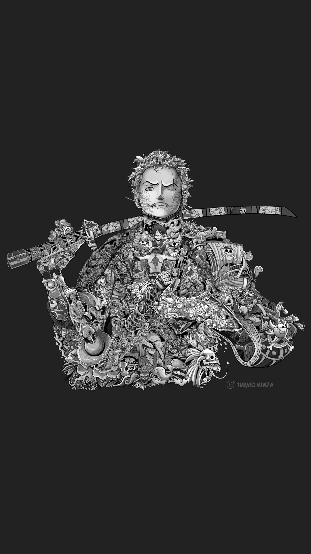 1080x1920 RORONOA ZORO BLACK & WHITE ART 2K RESOLUTION