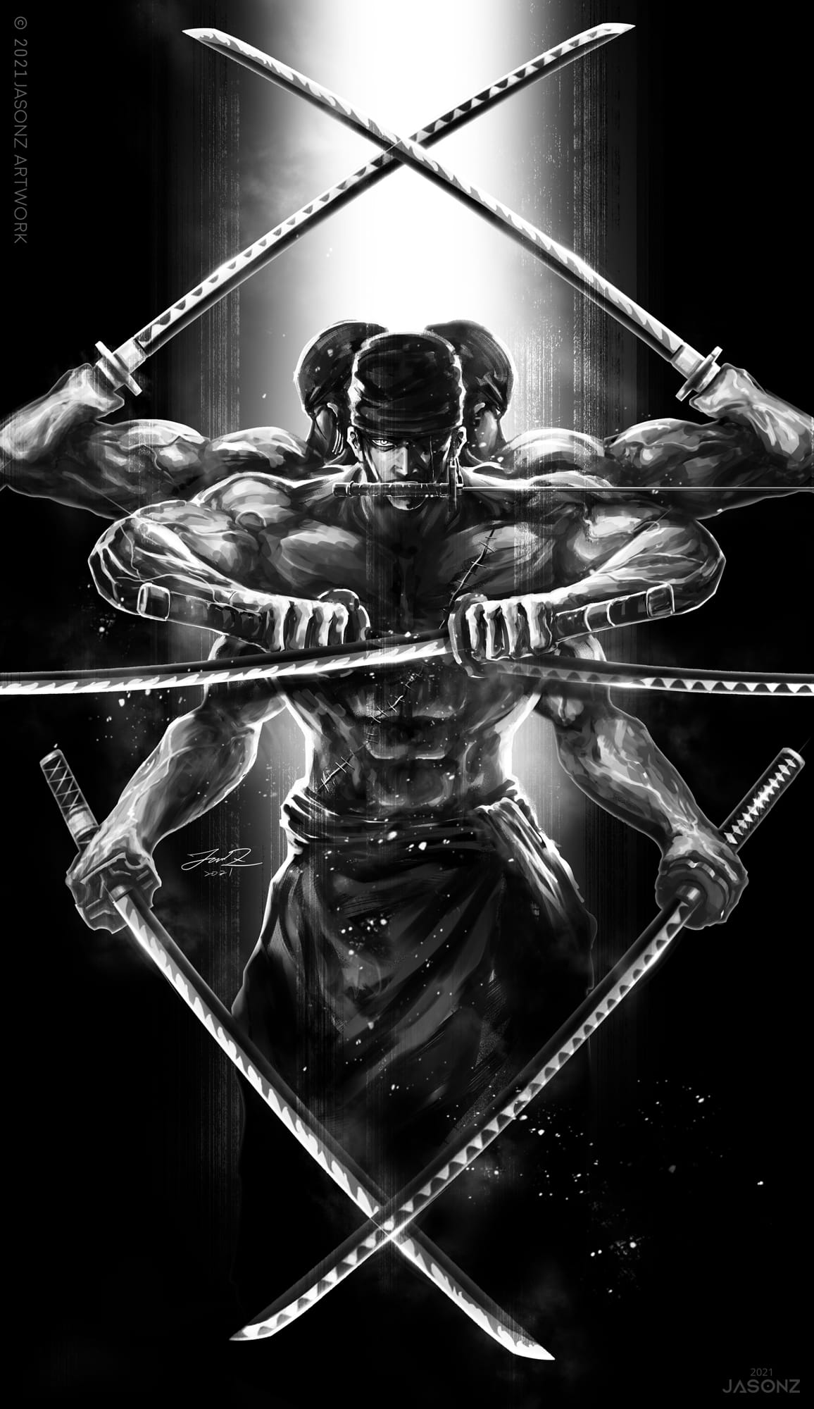 1156x2000 Zoro Black And White Wallpaper