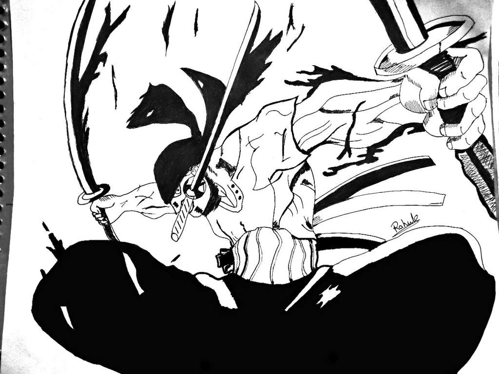 1024x768 Zoro drawing black and white. One Piece Amino