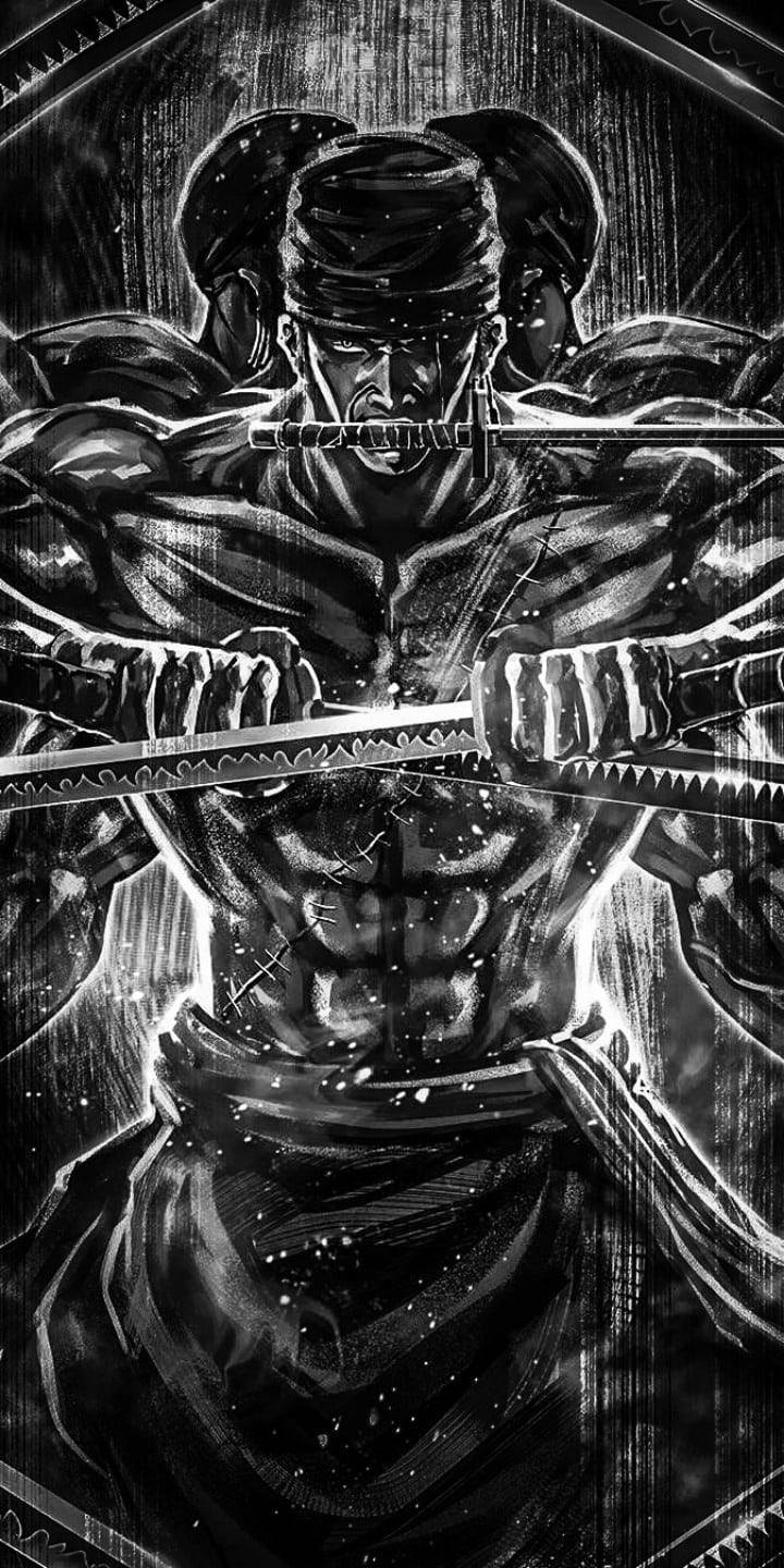 720x1440 Download Roronoa Zoro Anime Black And White iPhone Wallpaper