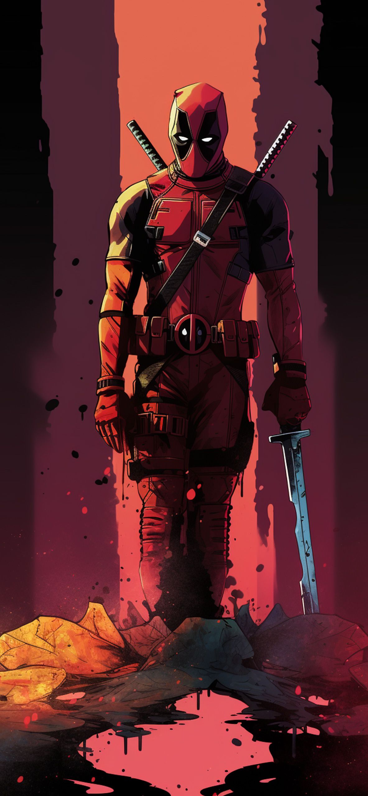 1183x2560 Marvel Deadpool Red Wallpaper Wallpaper for iPhone