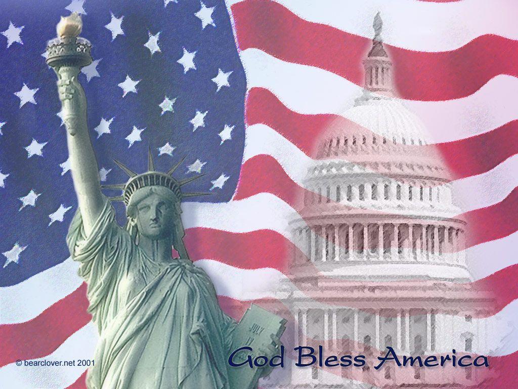 1024x768 God Bless America of Liberty and American Flag Desktop