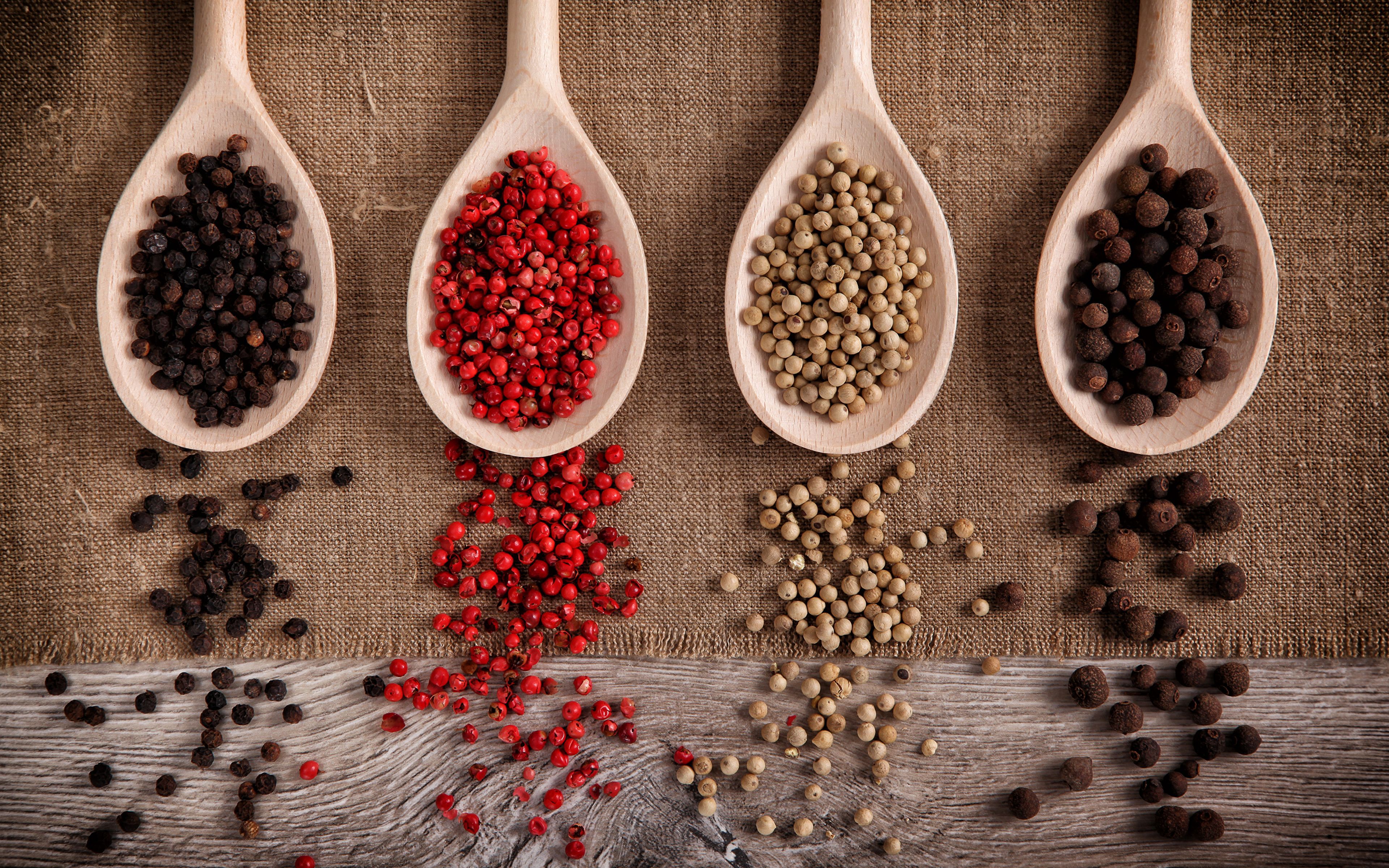 3840x2400 image Black pepper Food Spoon Spices 3840x2400