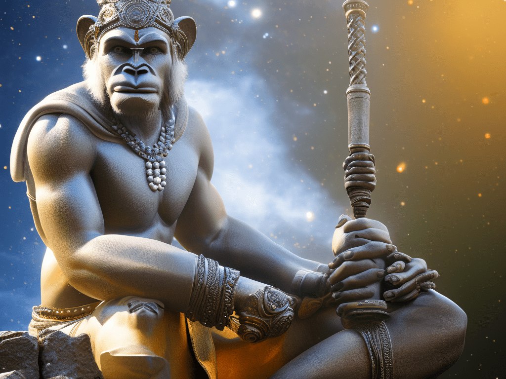 1024x768 Lost Spider596: Highly Detailed Lord Hanuman From The Hindi Ramayana Sitting And Praying With A Galactic Background, Handsome Face, Porcelain Skin, Perfect Eyes, Perfect Nose, Powerful Physique, Perfect Symmetrical Handsome Monkey Face, Concept