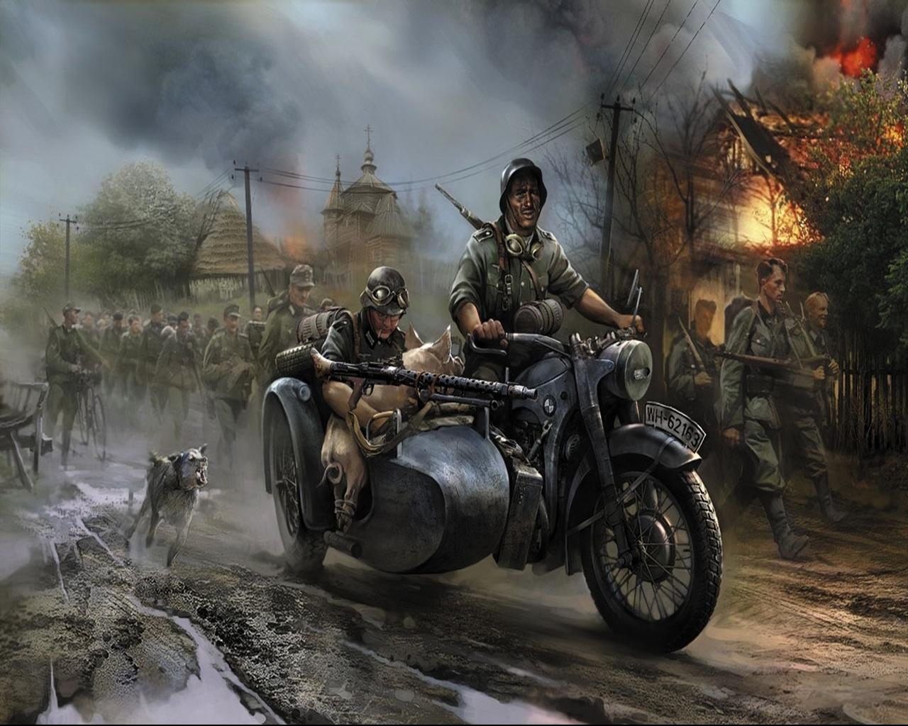 1280x1024 Wallpaper Soldiers Wehrmacht Painting Art Army