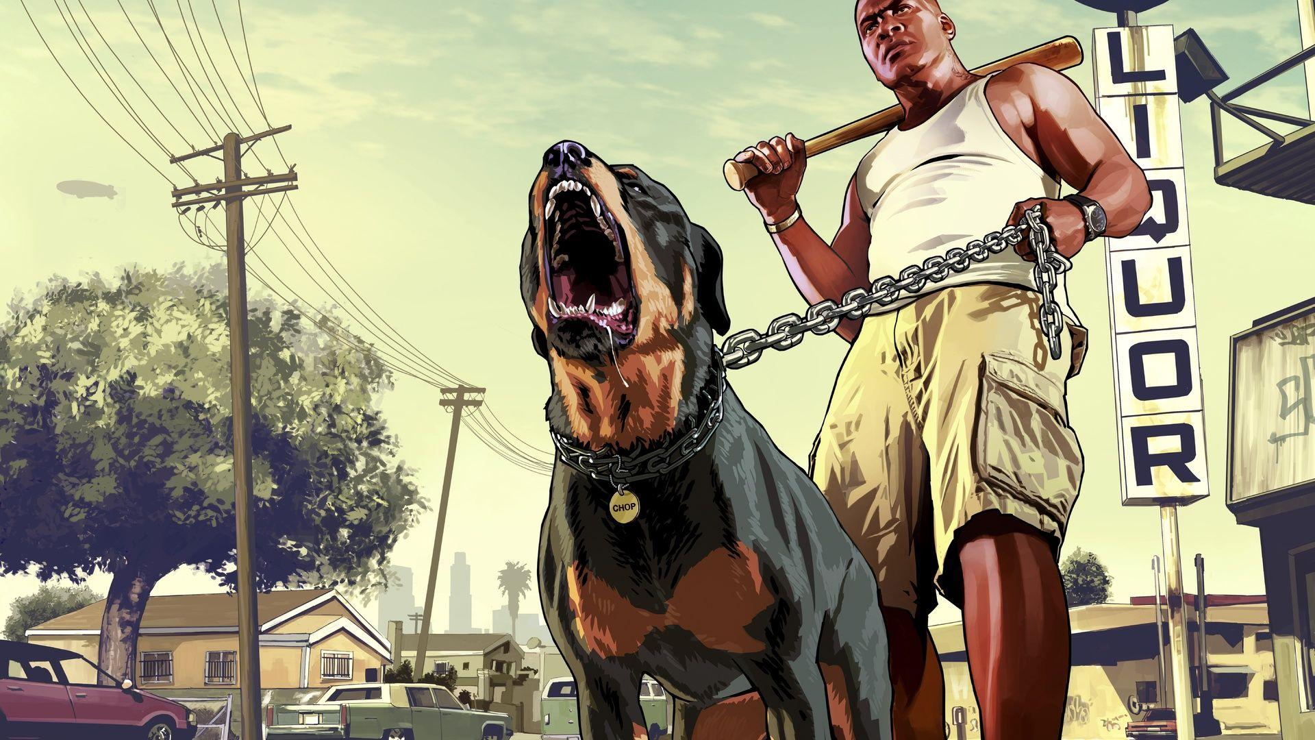 1920x1080 Gta 5 Franklin Với Chop Rottweiler 8k Máy tính xách tay Full HD