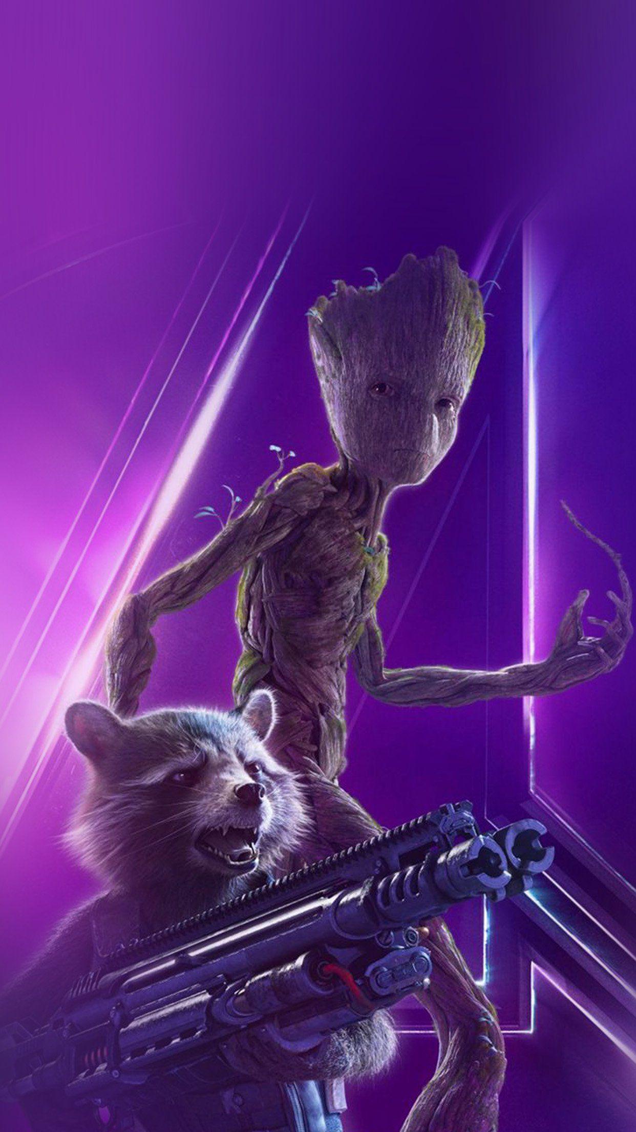 1242x2208 iPhone X wallpaper. groot rocket marvel hero film avengers art