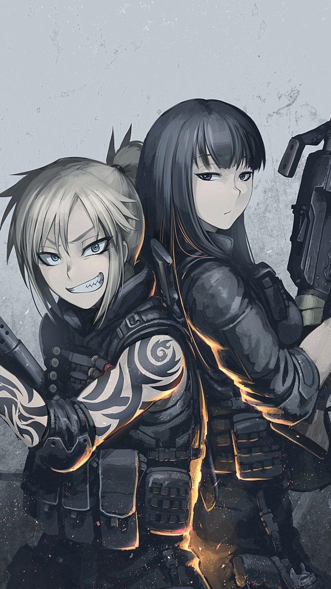 1080x1920 Download 1080x1920 Anime Girl, Anime Boy, Military, Guns, Tattoo