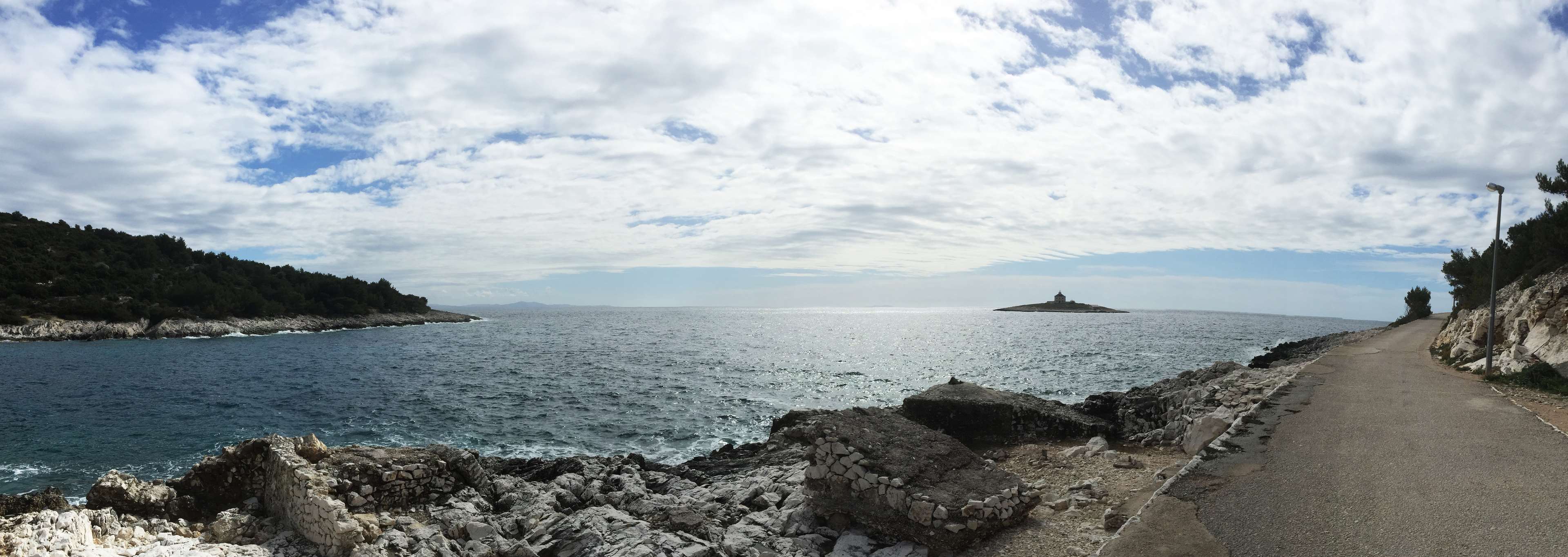 3840x1365 croatia, island, lighthouse, mediterranean, sea 4k wallpaper