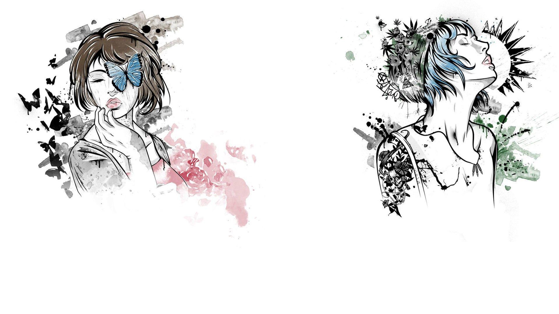 1920x1080 Black and white floral decor, Life Is Strange, Chloe Price, Max