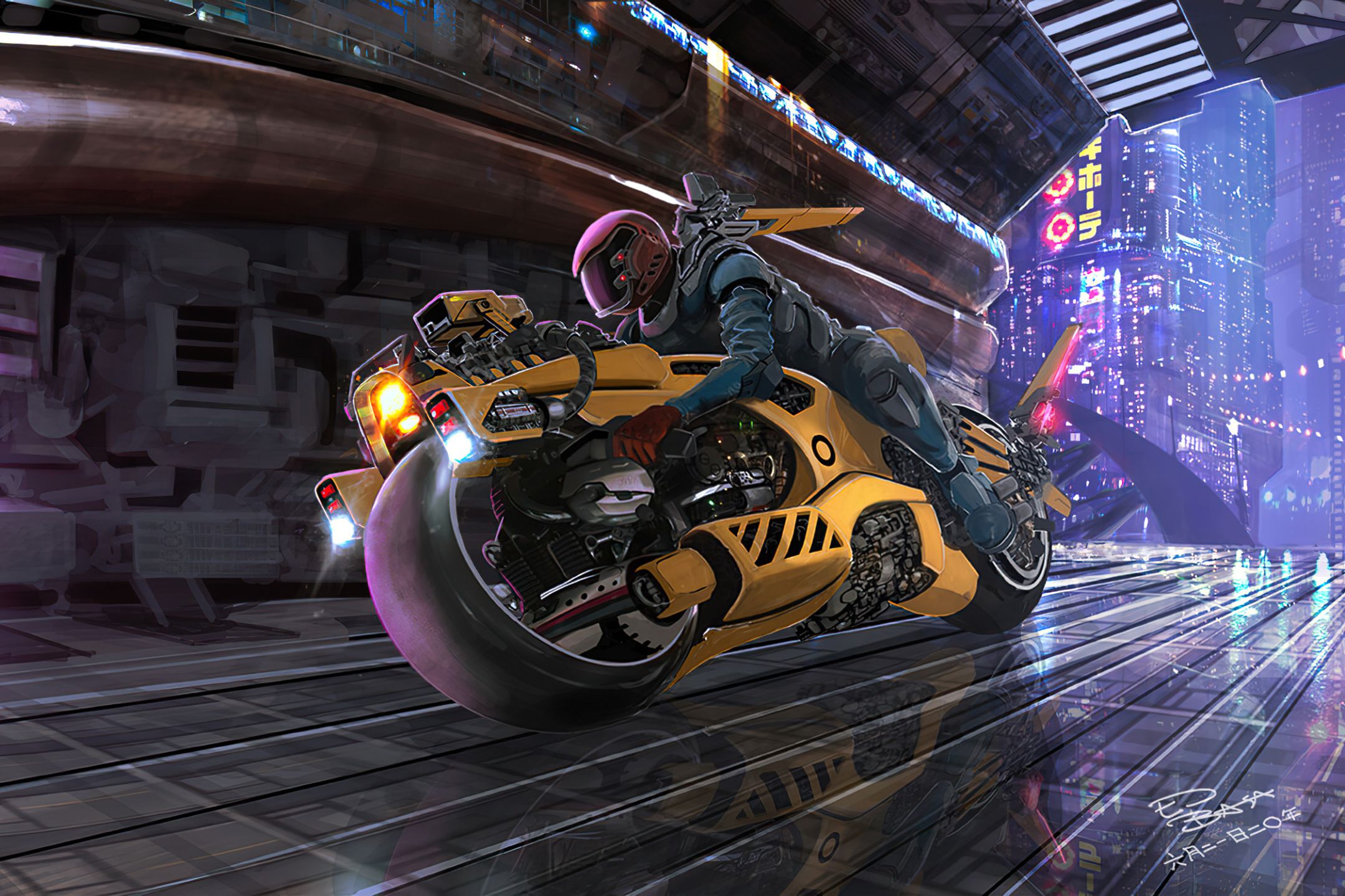 2160x1440 HD desktop wallpaper: Cyberpunk, Motorcycle, Sci Fi, Futuristic, Vehicle download free picture