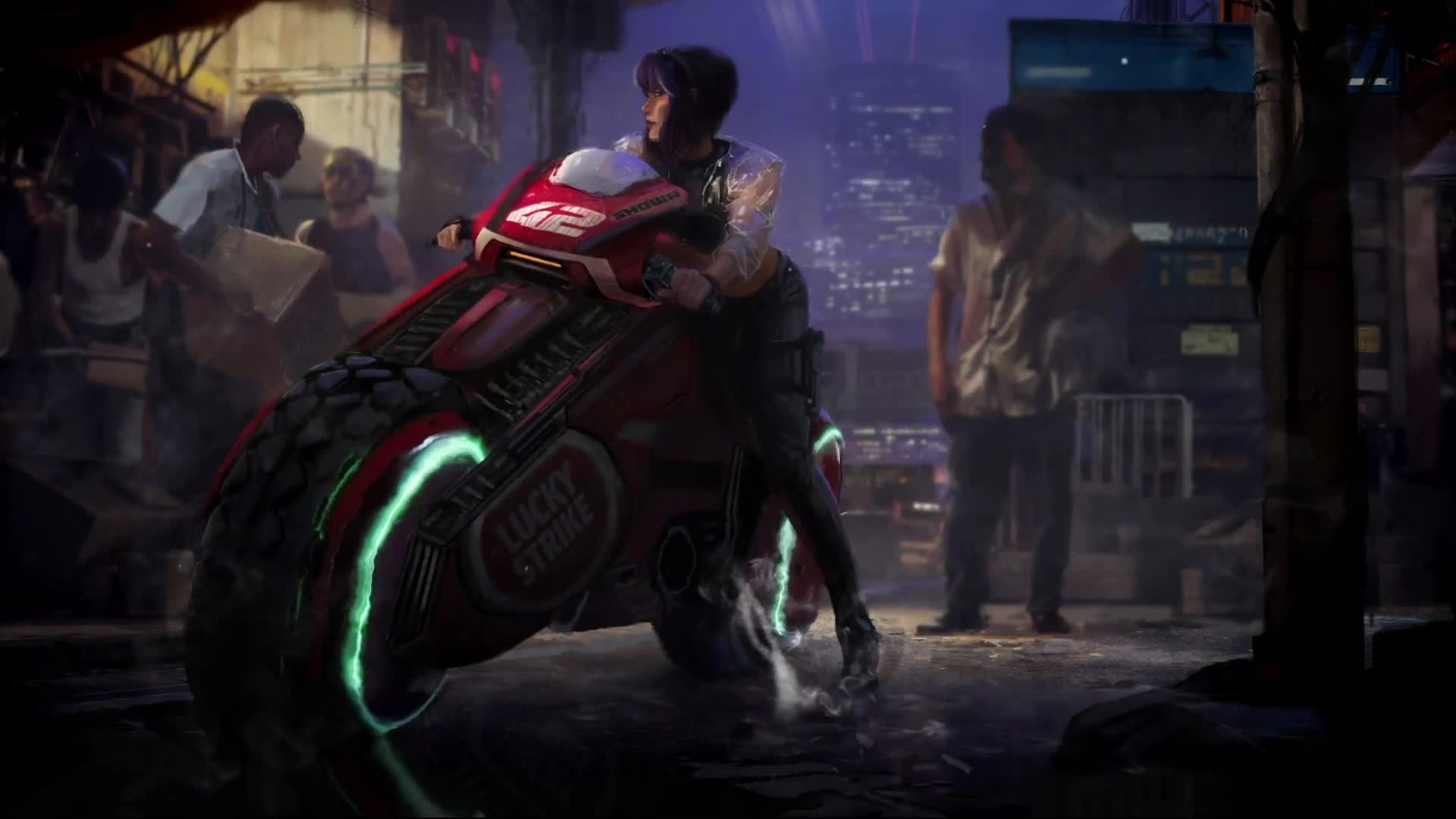 1920x1080 Cyberpunk Girl on Futuristic Bike Desktop Wallpaper